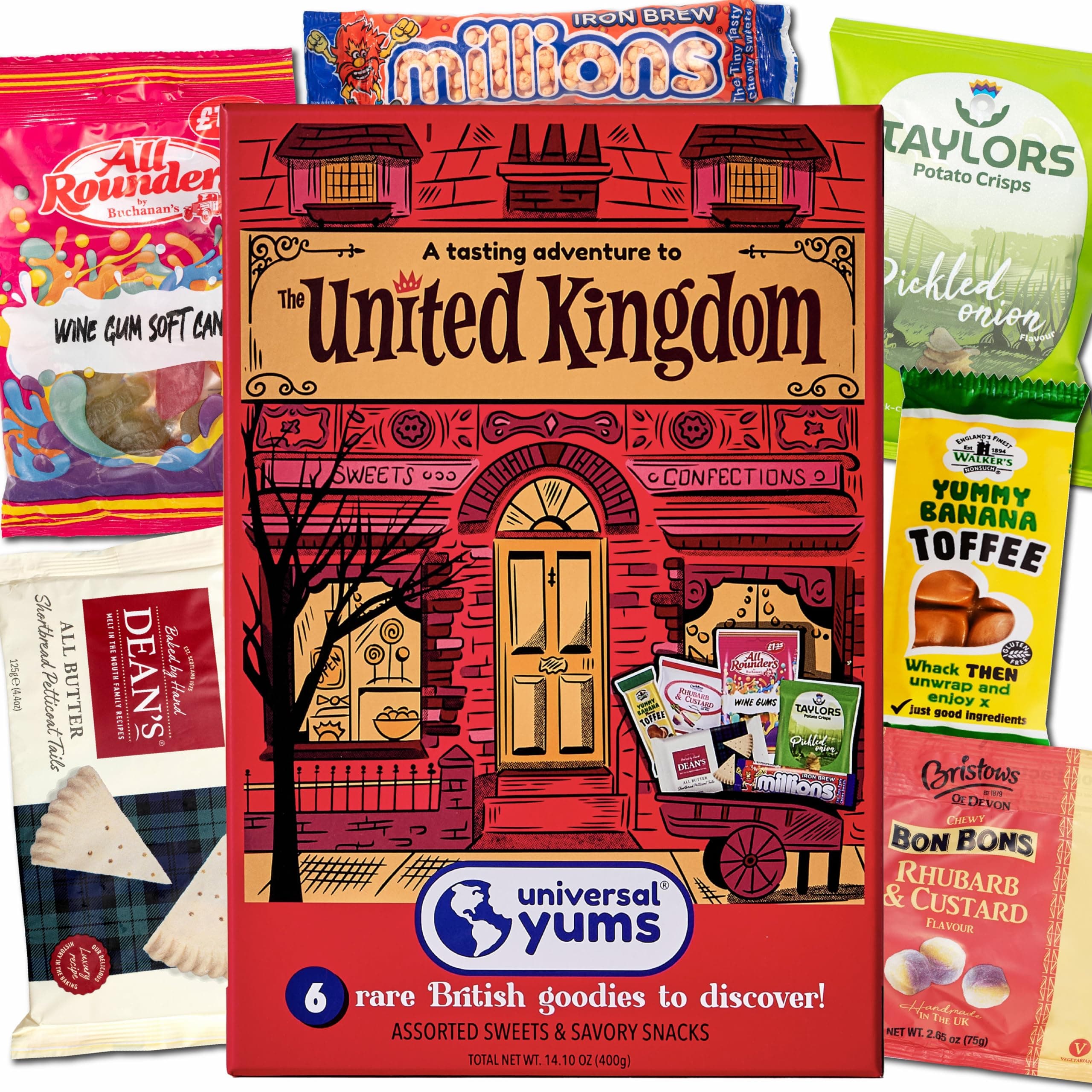 Universal YumsUK Tasting Adventure | British Candy, Chocolate from the UK & Exotic British Snacks | Delicious Snack Box Gift for Men, Women, College Students, Movie Night, Thanksgiving & Christmas