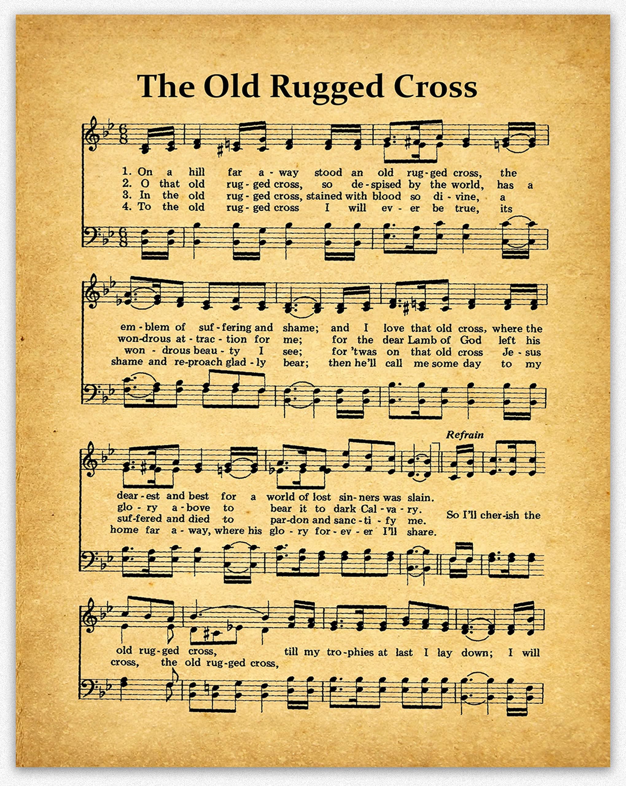 Wallbuddy The Old Rugged Cross Hymn Print Old Rugged Cross Poster Hymnal Prints Hymn Wall Art Hymn Poster Scripture Quote Hymn Sheet Music Sheet Print (5 x 7, Vintage)