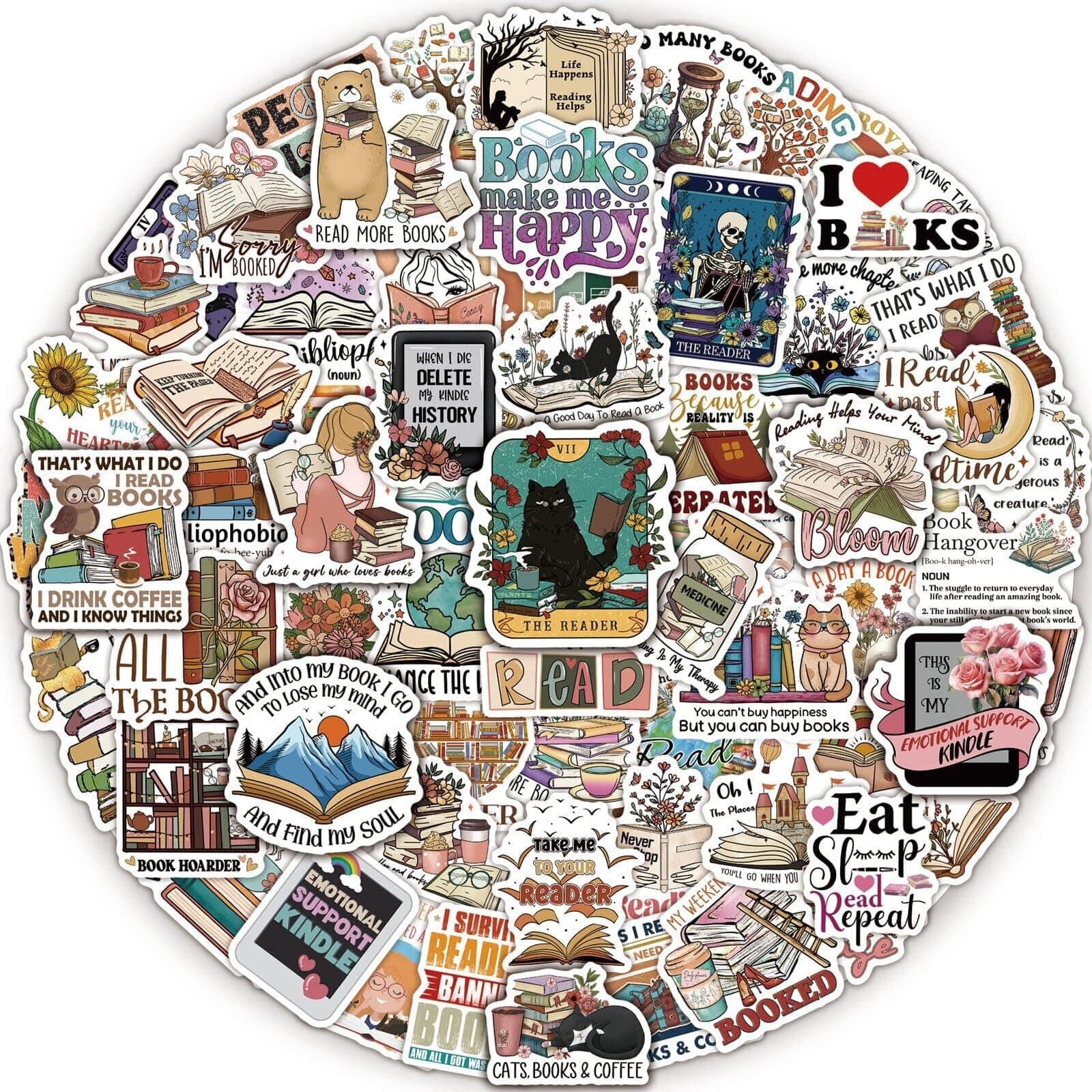 MiStar 110 Pieces Multicolor Cartoon Book Stickers for Kindle, Books, Laptops & More - Waterproof Vinyl Matte Stickers - Perfect Book Gifts for Kids, Teens, Adults