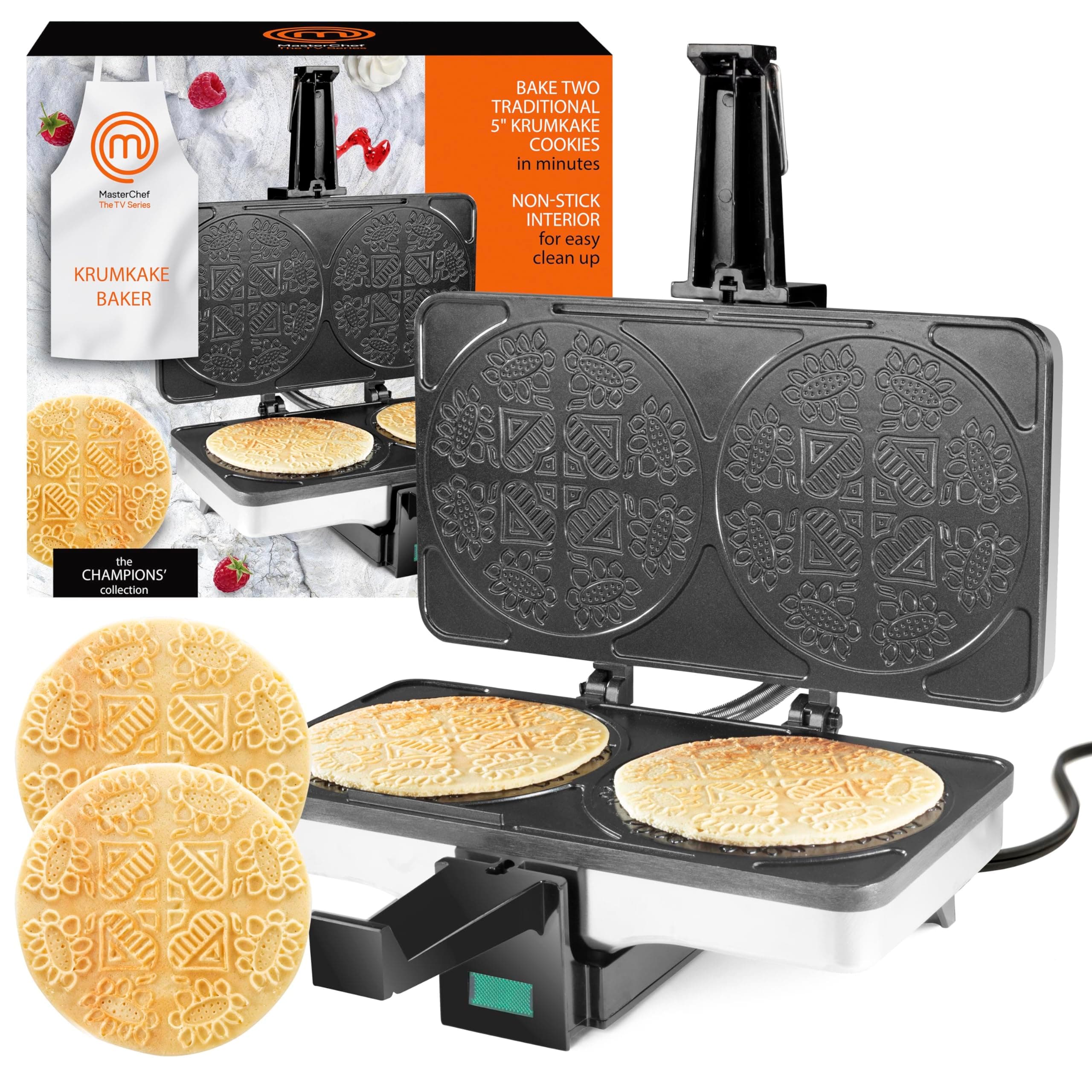 MasterChef Krumkake Baker-Make 2 Homemade Pizzelle Like Cookies, Great for Cannoli Filling & Waffle Cones, Fun Nonstick Electric Iron Press Kitchen Appliance- Homemade Treat Maker, Must Have Dessert