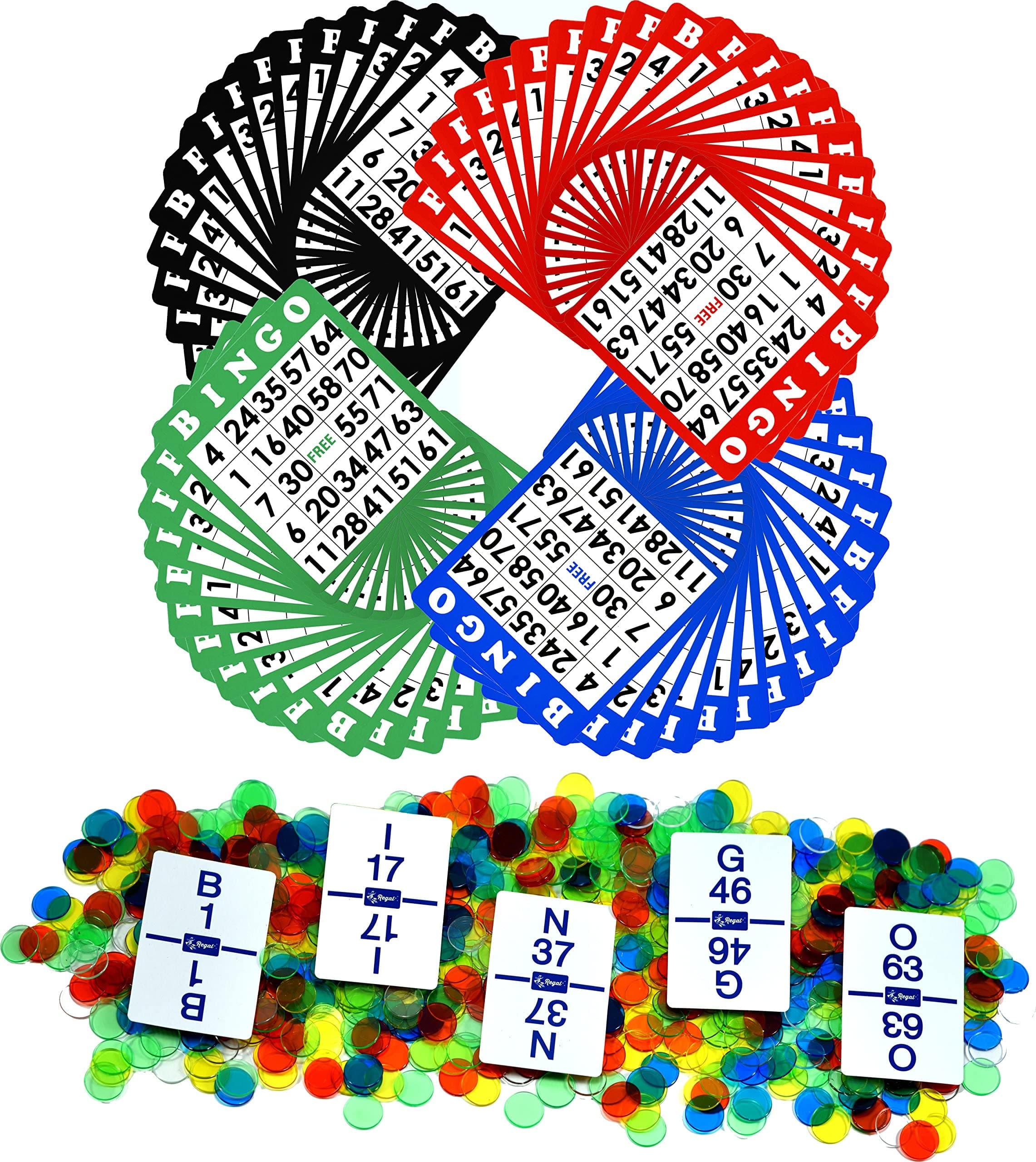 Regal Bingo - 11 Inch Gold Party Bingo Cage - Includes 25 Jumbo Reusable Cards, 18 Standard Bingo Cards, 150 Chips, Master Board, 75 Window Bingo Balls - for Group Games, Bingo Hall, & Holiday Fun