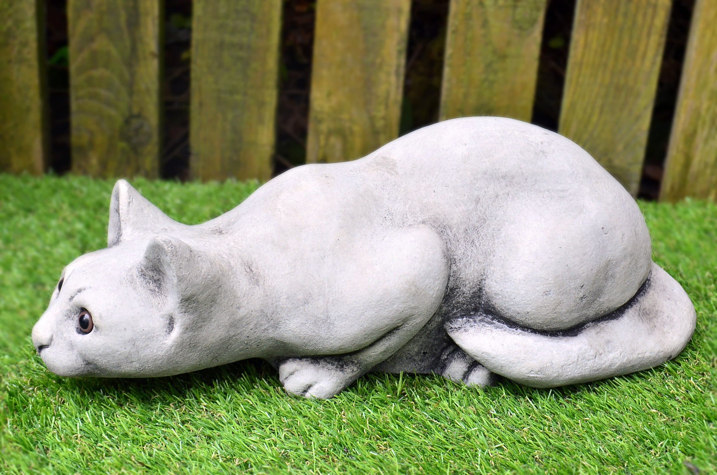 Garden Ornaments by Onefold CA4 Prowling Cat Stone Garden Ornament, Grey, 35x15x16 cm