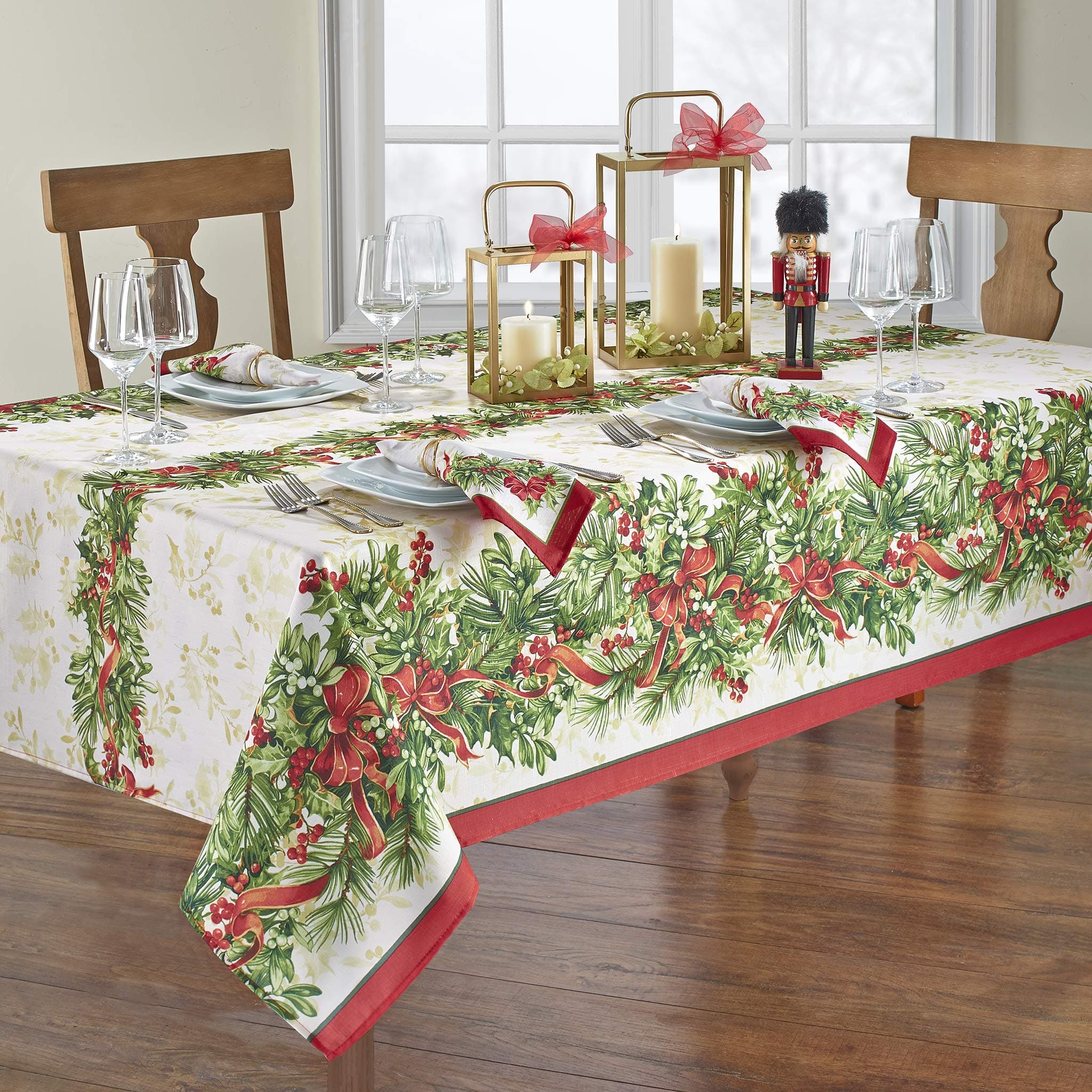 Home Fashions Holly Traditions Fabric Tablecloth, 60" x 144", Multi