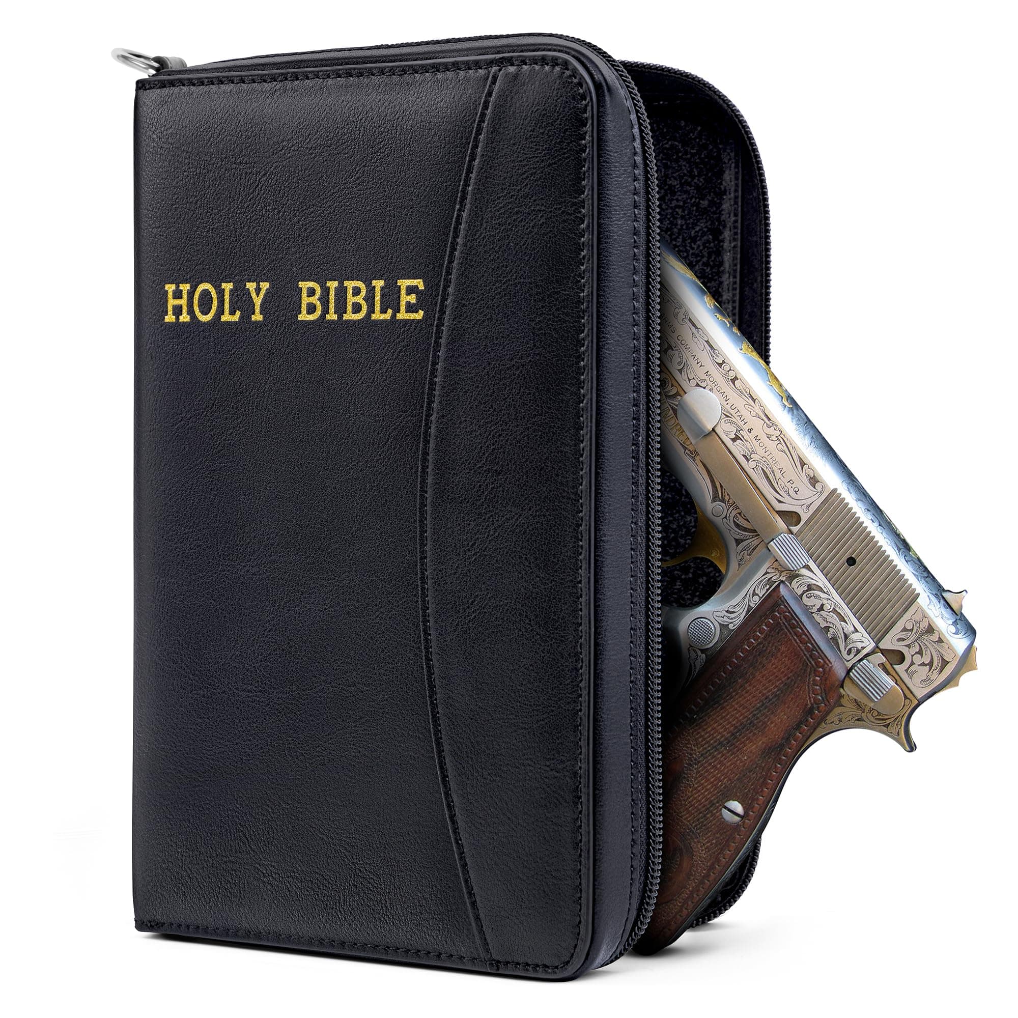 Concealed Carry Gun Pouch, Holy Bible Leather Soft Pistol Case, Lockable Zipper, Handgun Case for 9mm& Glock Guns Storage or Transport