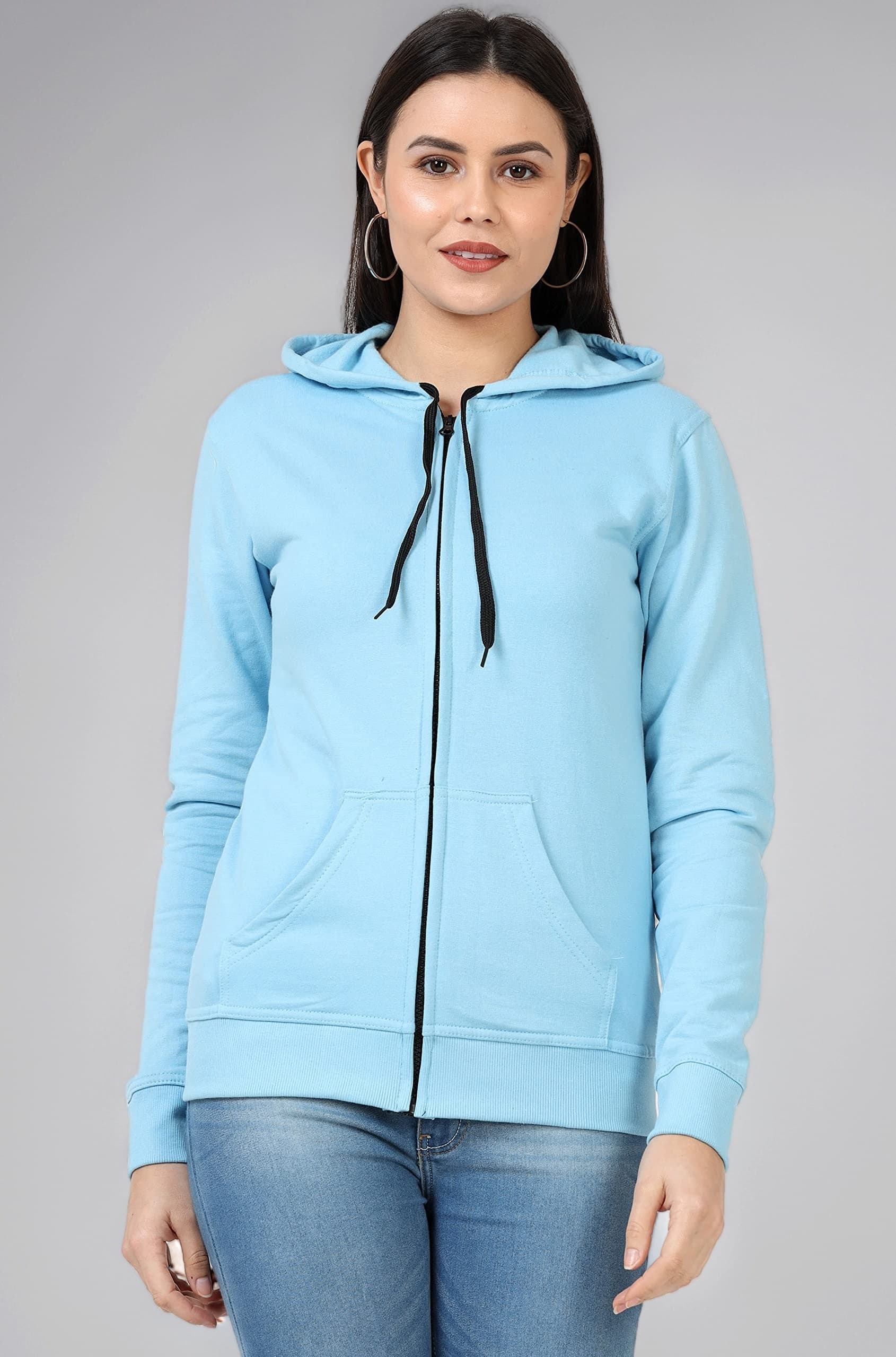 FLEXIMAA Women's Cotton Full Zipper Sweatshirt Hoodies with Kangaroo Pocket