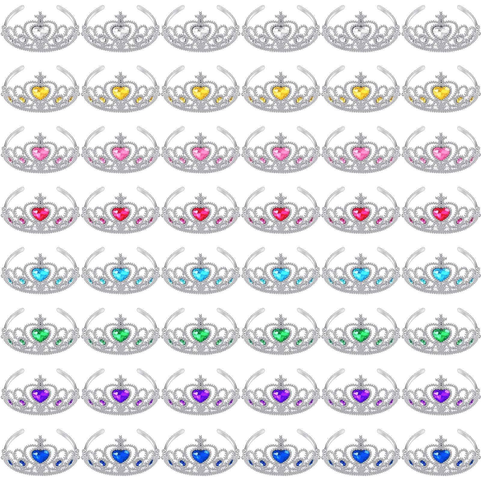 48 Pcs Tiara Crown Set Princess Crown Princess Dress up Costume Party Accessories Plastic Crown Princess Tiaras for Ladies Women Play Jewelry Birthday Party Favors(Elegant Colors)