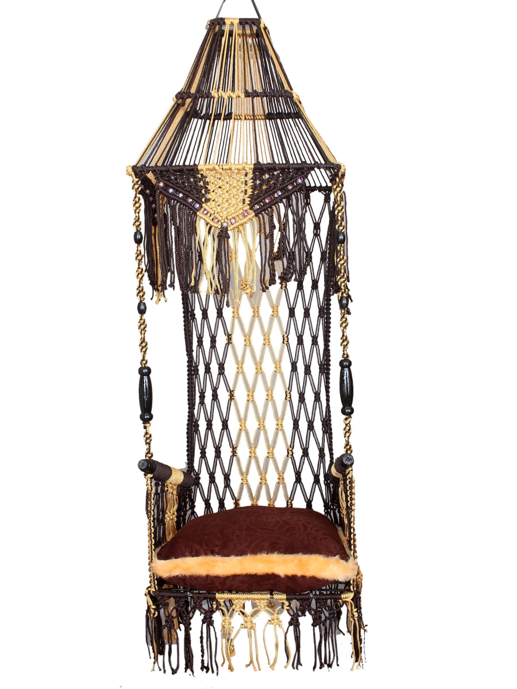 Premium Maharaja Swing for Adult | Hanging Swing Chair | Traditional King Jhula for Home Living Room Balcony | Hanging Kit and Cushion Included