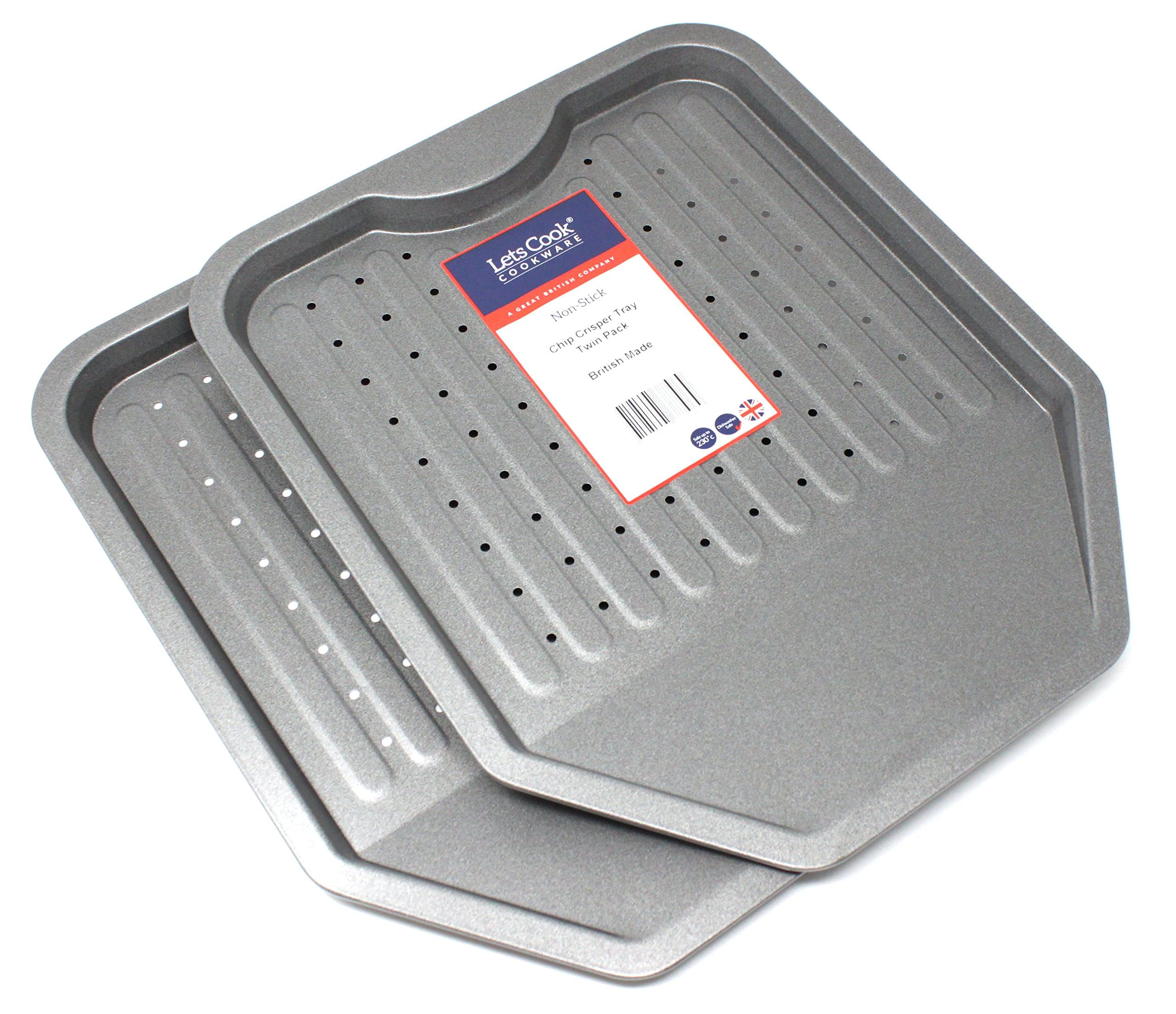 Chip Crisping Oven Trays, Twin Pack, British Made with Teflon Select Non Stick by Lets Cook Cookware