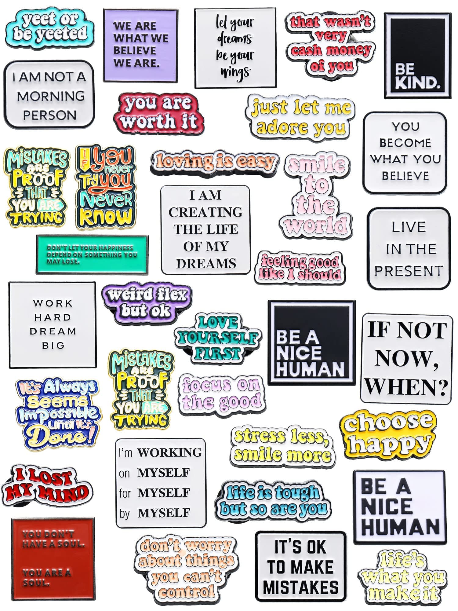 35 Pcs Enamel Pins Bulk Inspirational Saying and Quotes Lapel Pin Motivational Letter Alloy Brooches Pins Backpack Positive Phrase Badges Brooch for Friends Clothing Decor Jewelry Gift