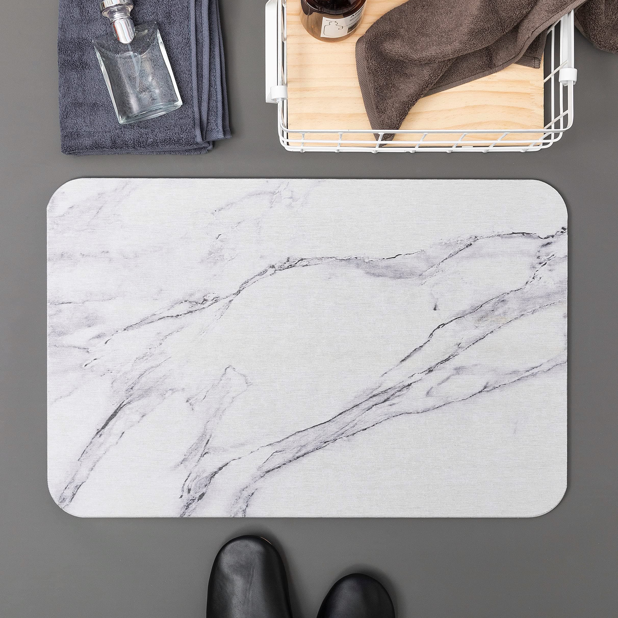 SnapDry Marble Diatomite Bathmat (Grey),Instant Dry, Antibacterial, Non-slip, Fast Water Absorbent, Hardboard Shower Mat, Stone Shower Mat