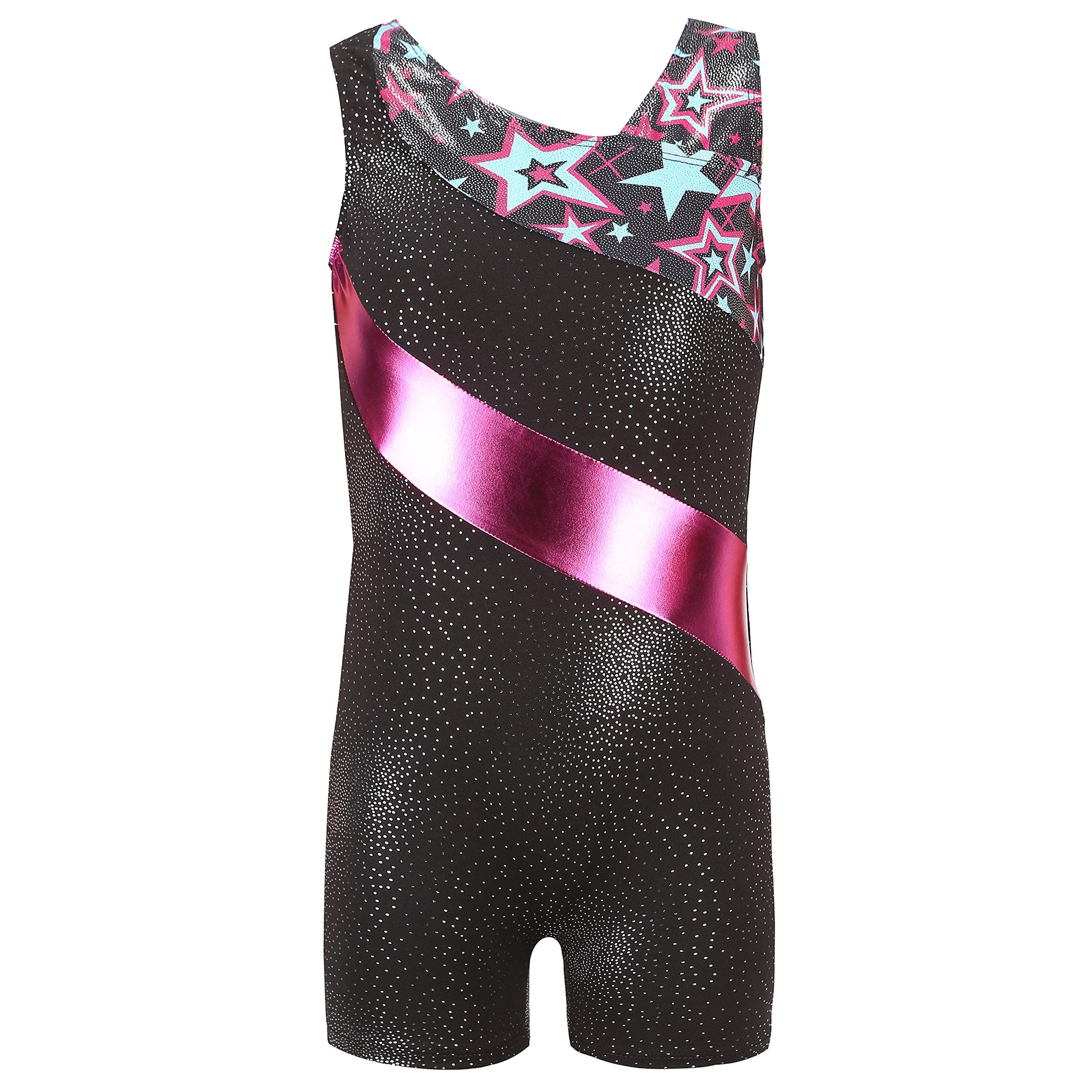 Tigerhu Girls Leotards Gymnastics with Shorts Dance Sparkly Biketard Star Activewear Unitards for Kids Toddler Children
