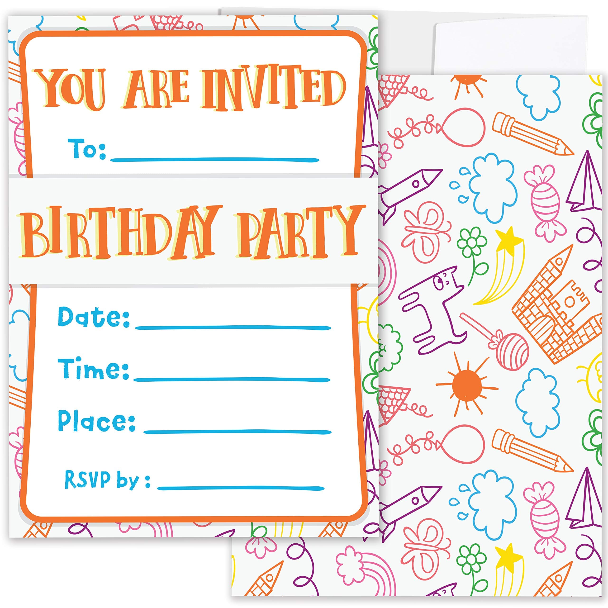 Birthday Invitations for Boys, Girls, Kids | 25 Invite Cards with Envelopes | Birthday Party Supplies