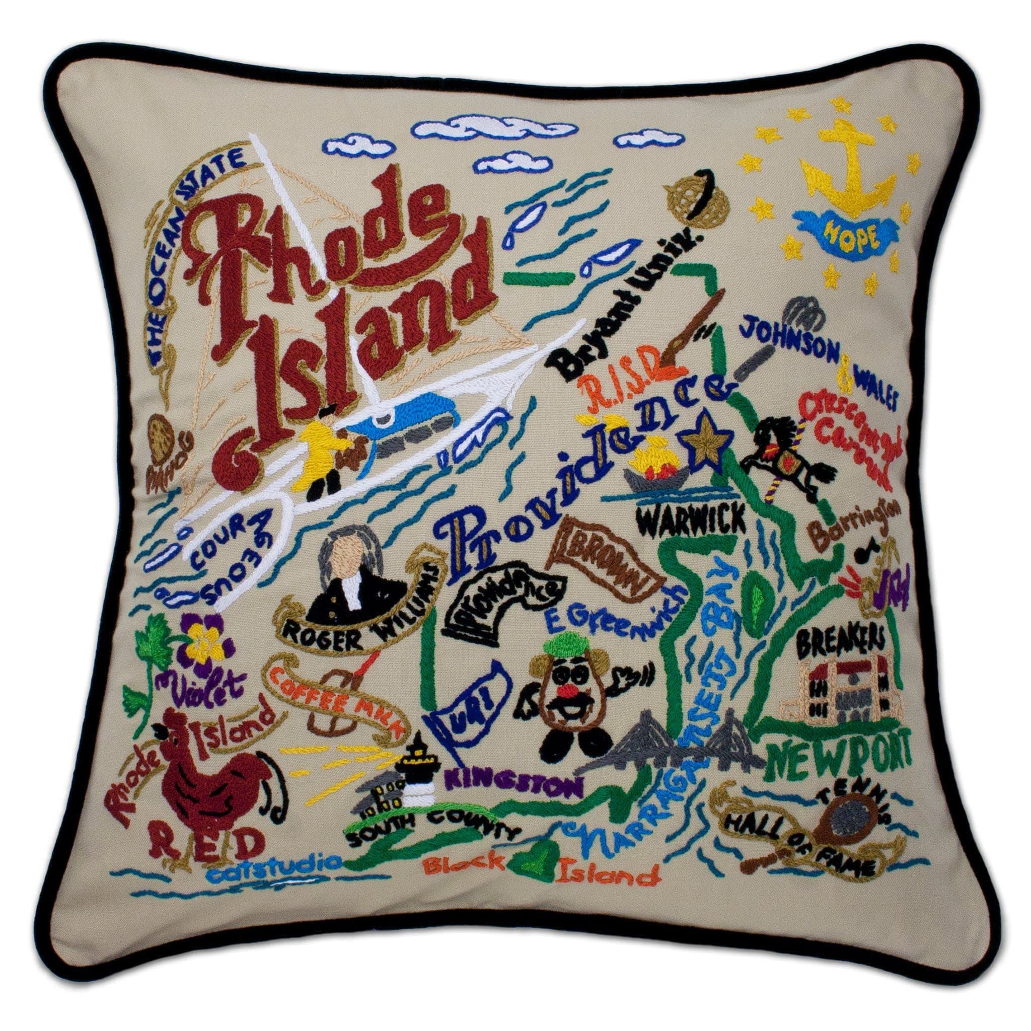 Sponsored Ad - Rhode Island Hand Embroidered Decorative Throw Pillow