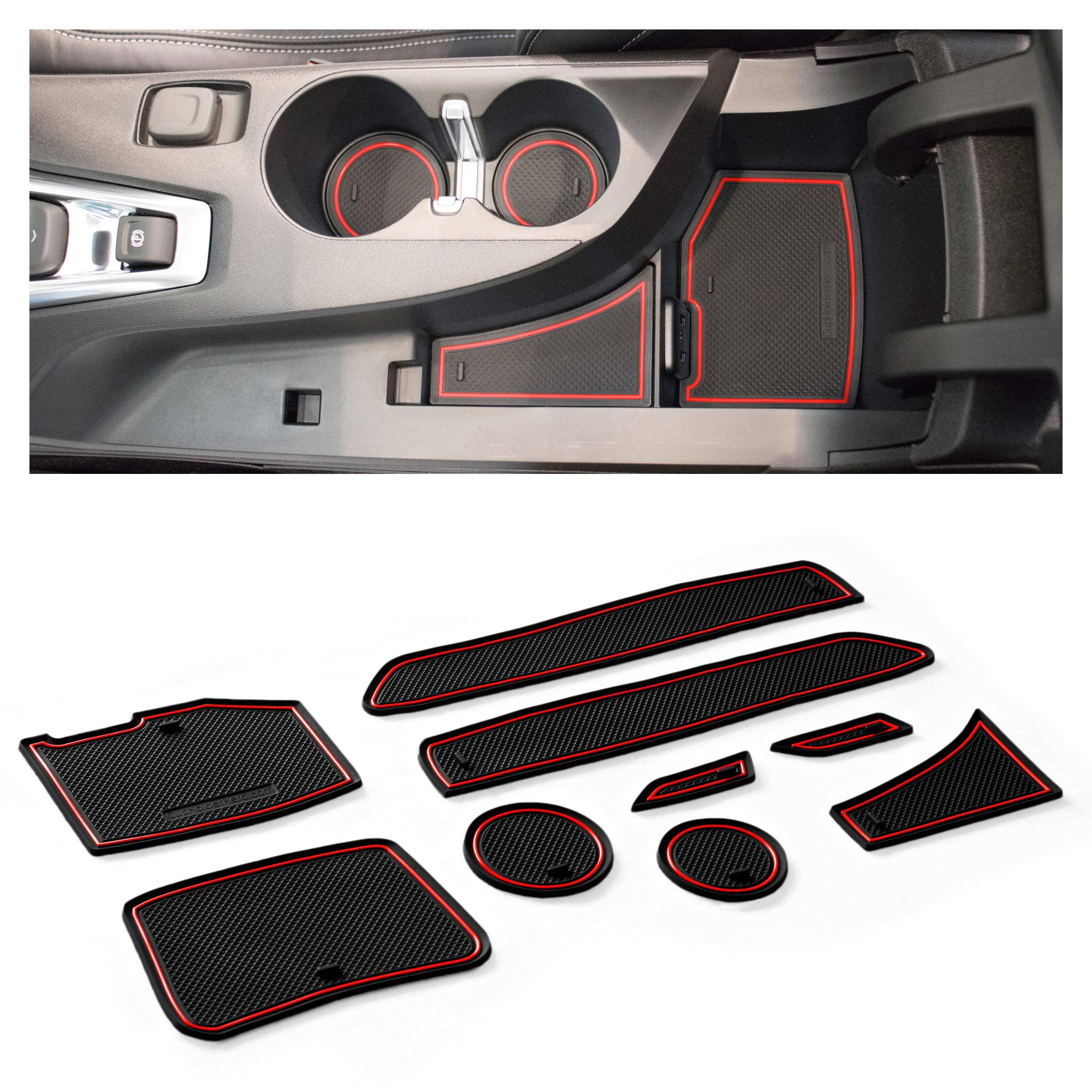 CupHolderHero for Chevy Camaro Accessories 2016-2022 Premium Custom Interior Non-Slip Anti Dust Cup Holder Inserts, Center Console Liner Mats, Door Pocket Liners 9-pc Set (Red Trim)