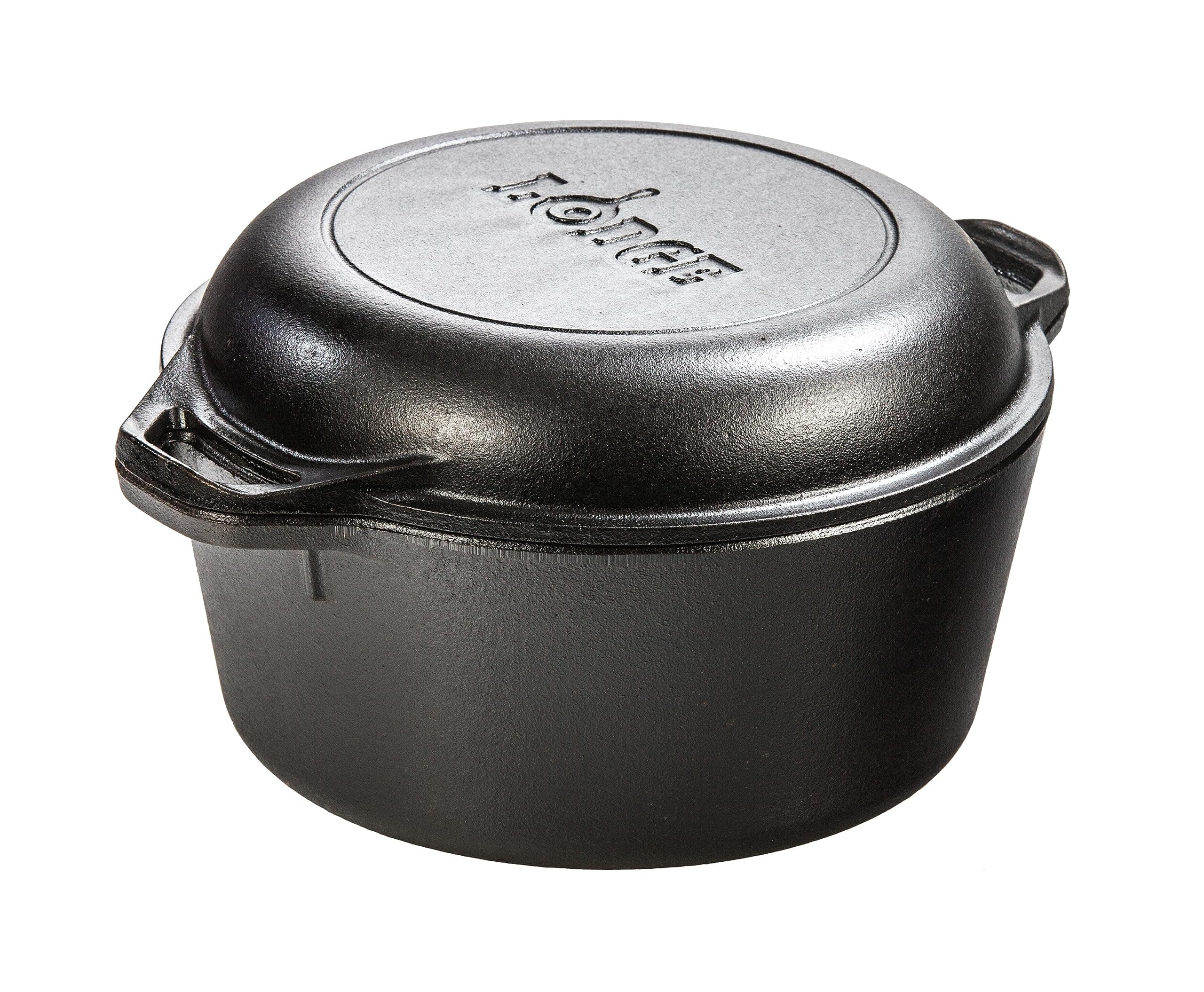 Lodge 5 Quart Cast Iron Double Dutch Oven, Black