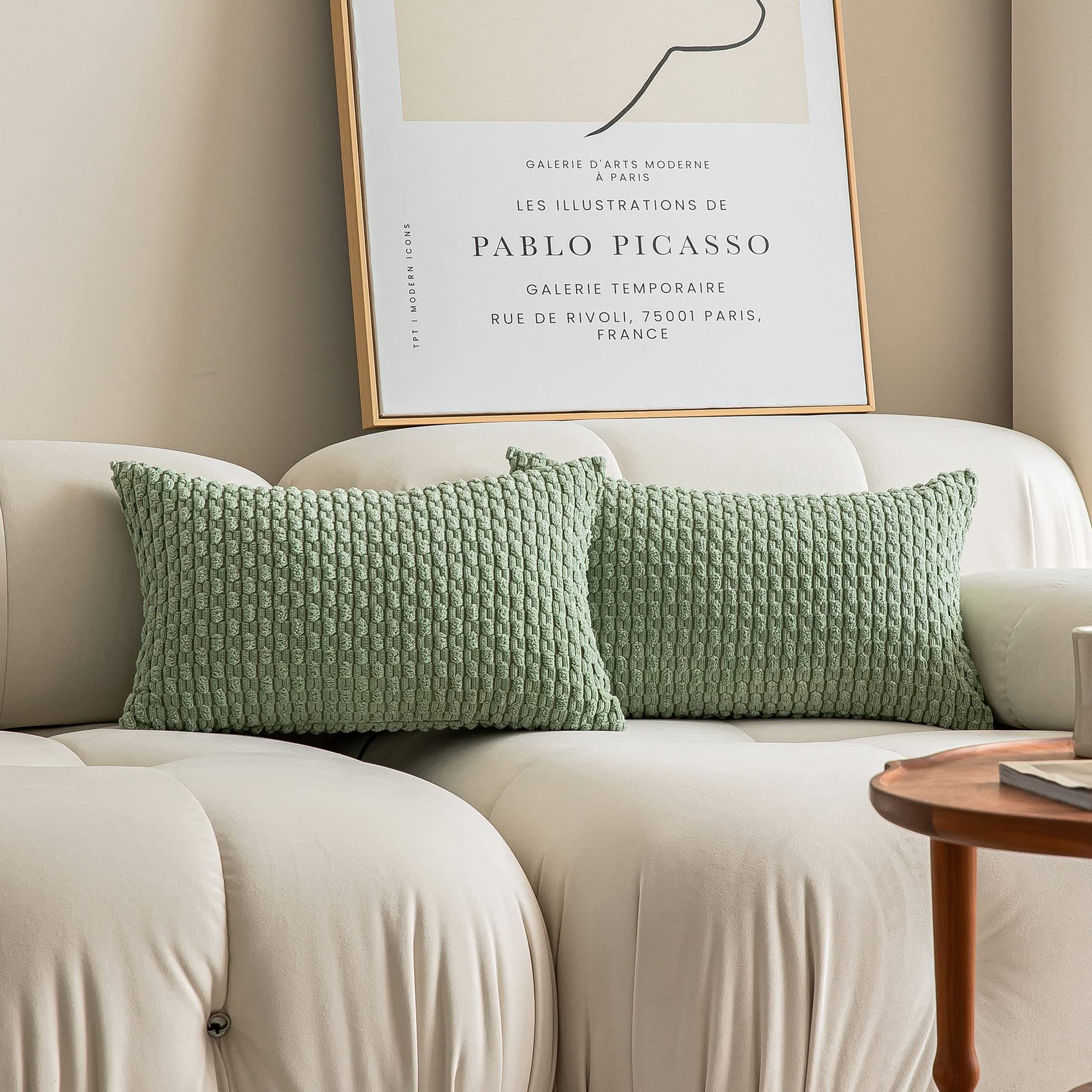 K KEVIN TEXTILE 2 Packs Lumbar Decorative Throw Pillow Covers 12x20 Inch for Living Room Couch Bed Sofa Soft Striped Corduroy Rectangle Cushion Case 30x50 cm Farmhouse Boho Home Decor Sage Green