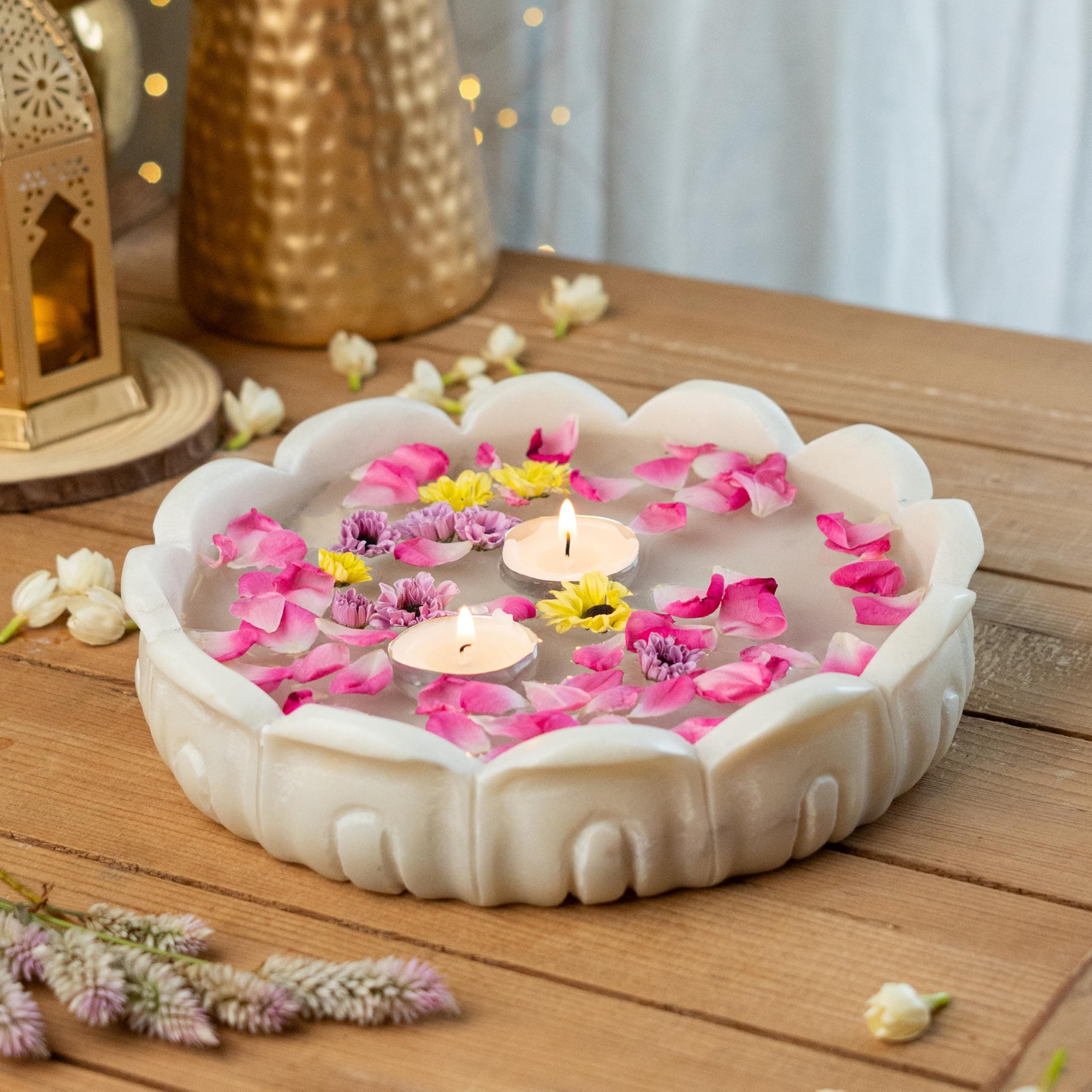 RITUALISTIC Padma Marble Urli | Urli for Flower Decoration | Marble Urli Bowl for Home Decoration | Kitchen Décor | Bowl for Decorations | Perfect for Festive Occasion & Valentine's day gift
