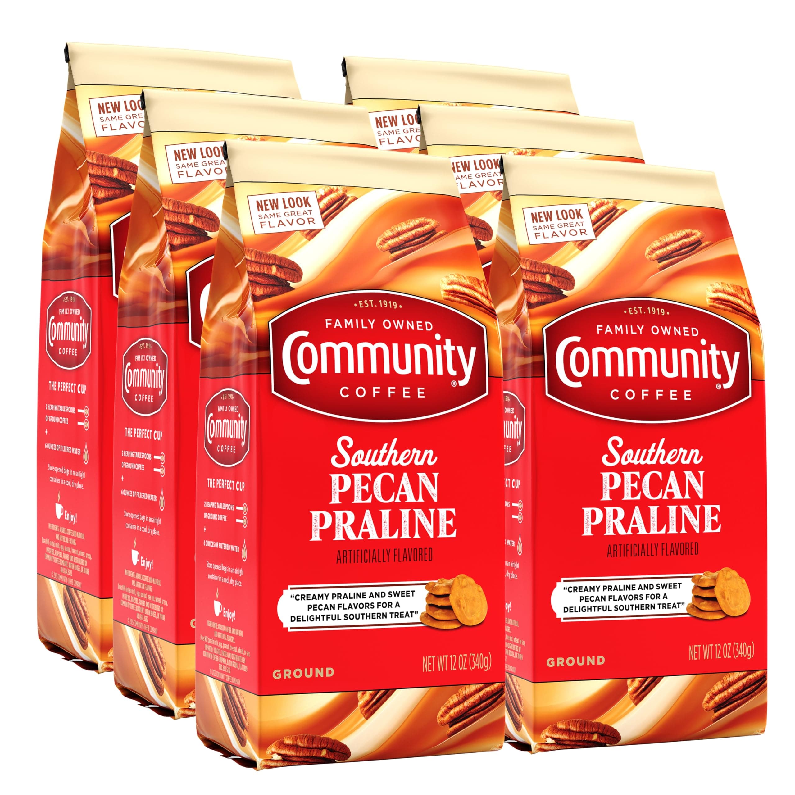 Southern Pecan Praline Flavored 72 Ounces, Medium Roast Ground Coffee, 12 Ounce Bag (Pack of 6)
