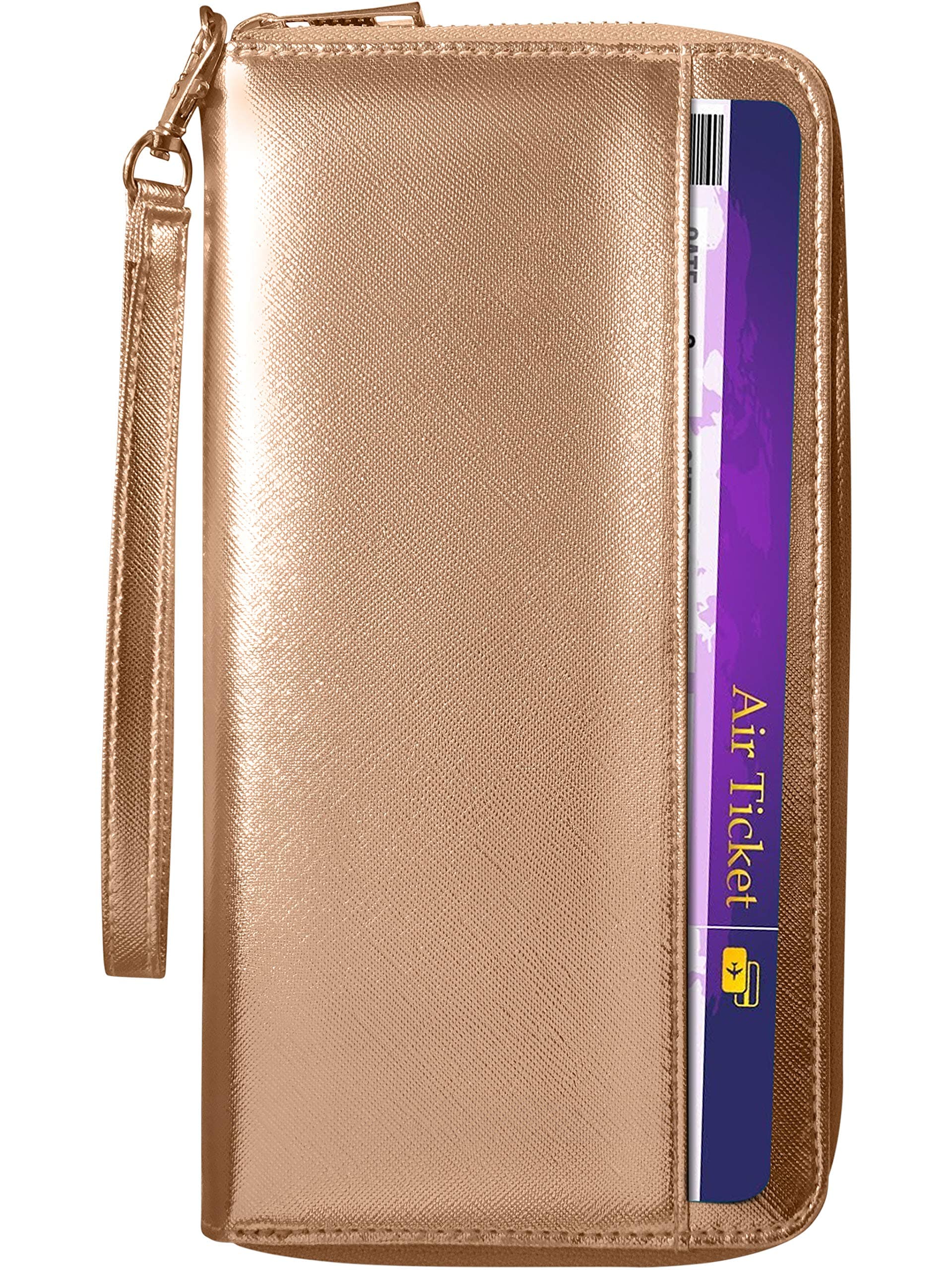 Travel wallet RFID Blocking Document Organiizer bag, Family Passport Holder (Rose gold)