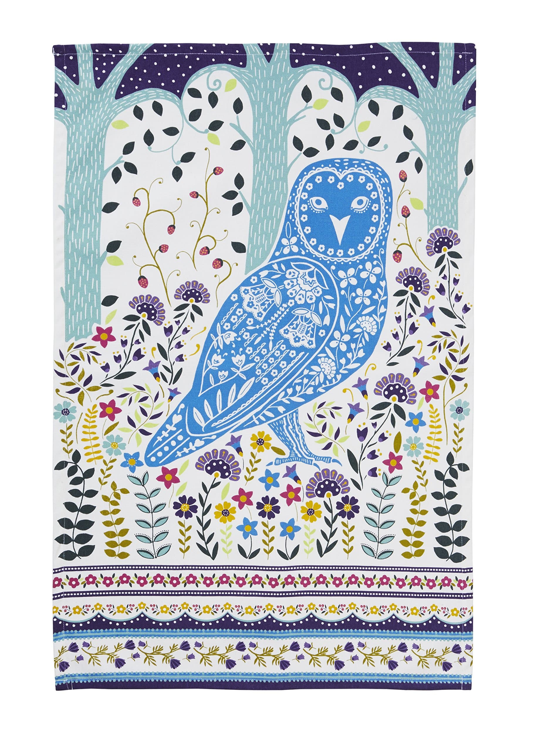 Tea Towel Cotton, Durable & Machine Washable, Eco-Friendly Design, Ideal Size, Animal Theme, Woodland Owl, Blue