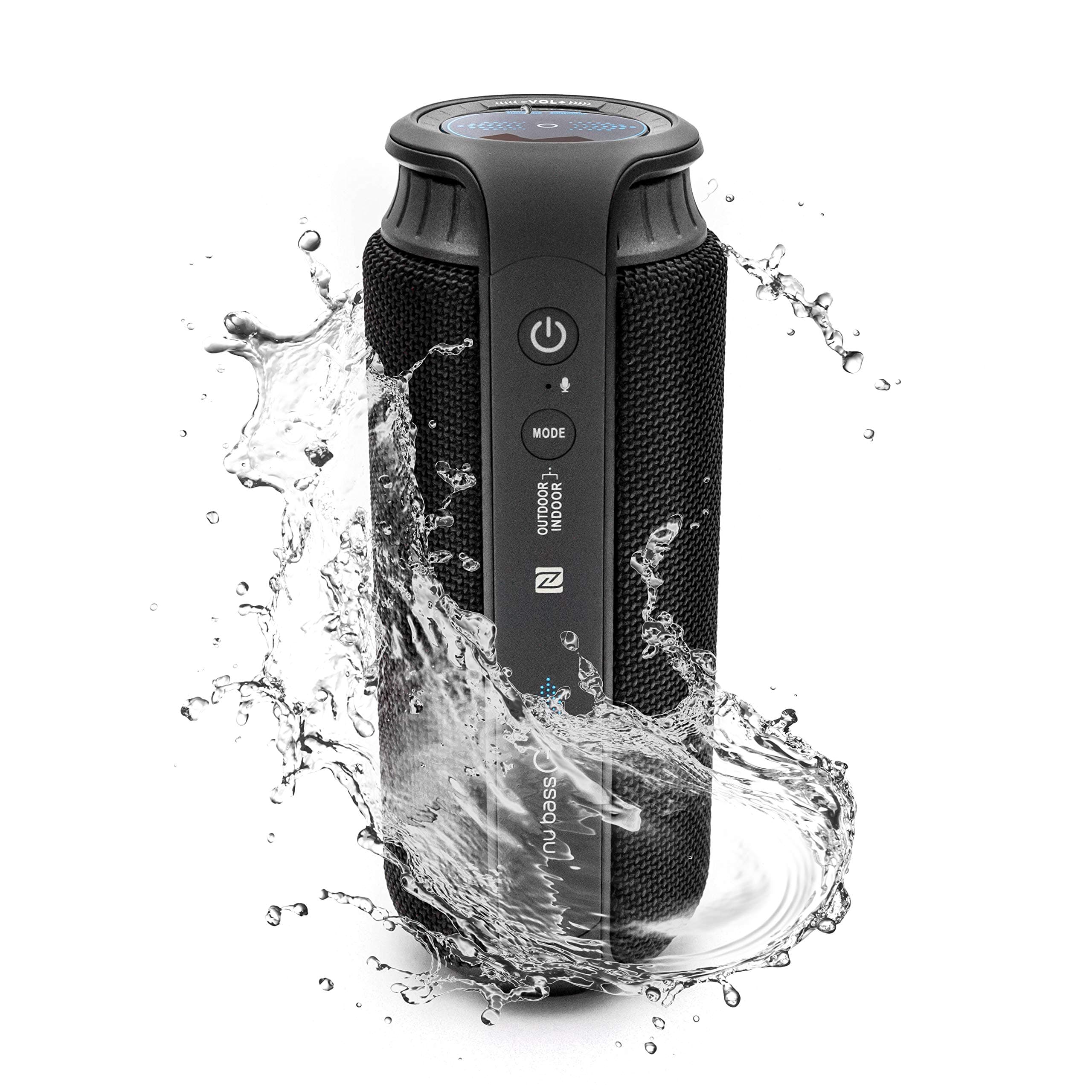 nu bass GO - Portable Rechargeable Wireless Bluetooth Speaker HD X-Bass Enhanced Sound System with 24W of Output and Water Resistant IPX4 Interchangeable Cover (Black)