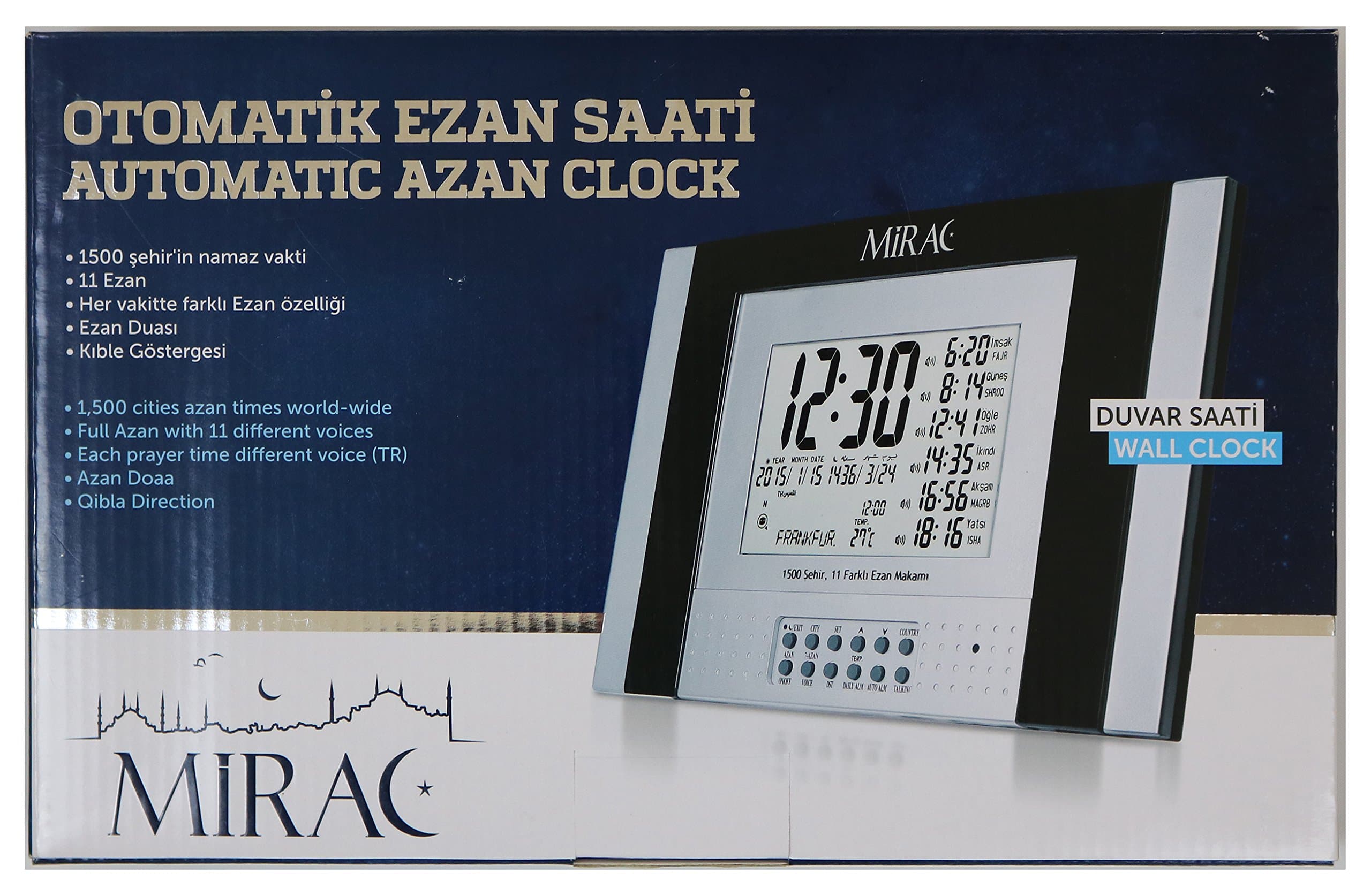 Islamic Digital Automatic Azan Adhan Athan Alarm Wall or Table Clock with Qibla Direction #0026