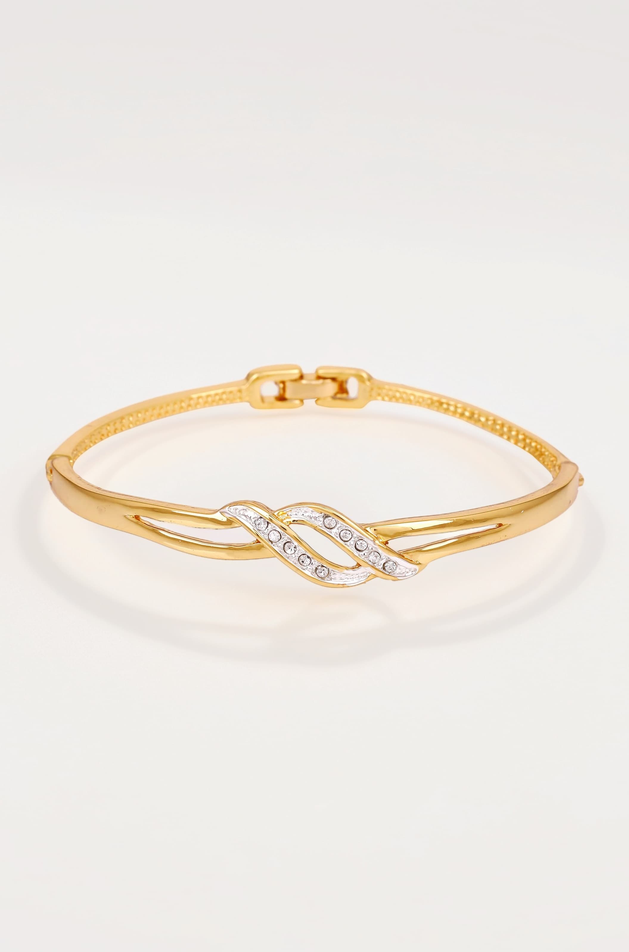 Jewellery Bracelet For Women Gold & Rhodium Plated Wave Designer Twin Line Wrap Cuff Bracelet with White Crystals for Girls and Women-101734-2TNWE BR