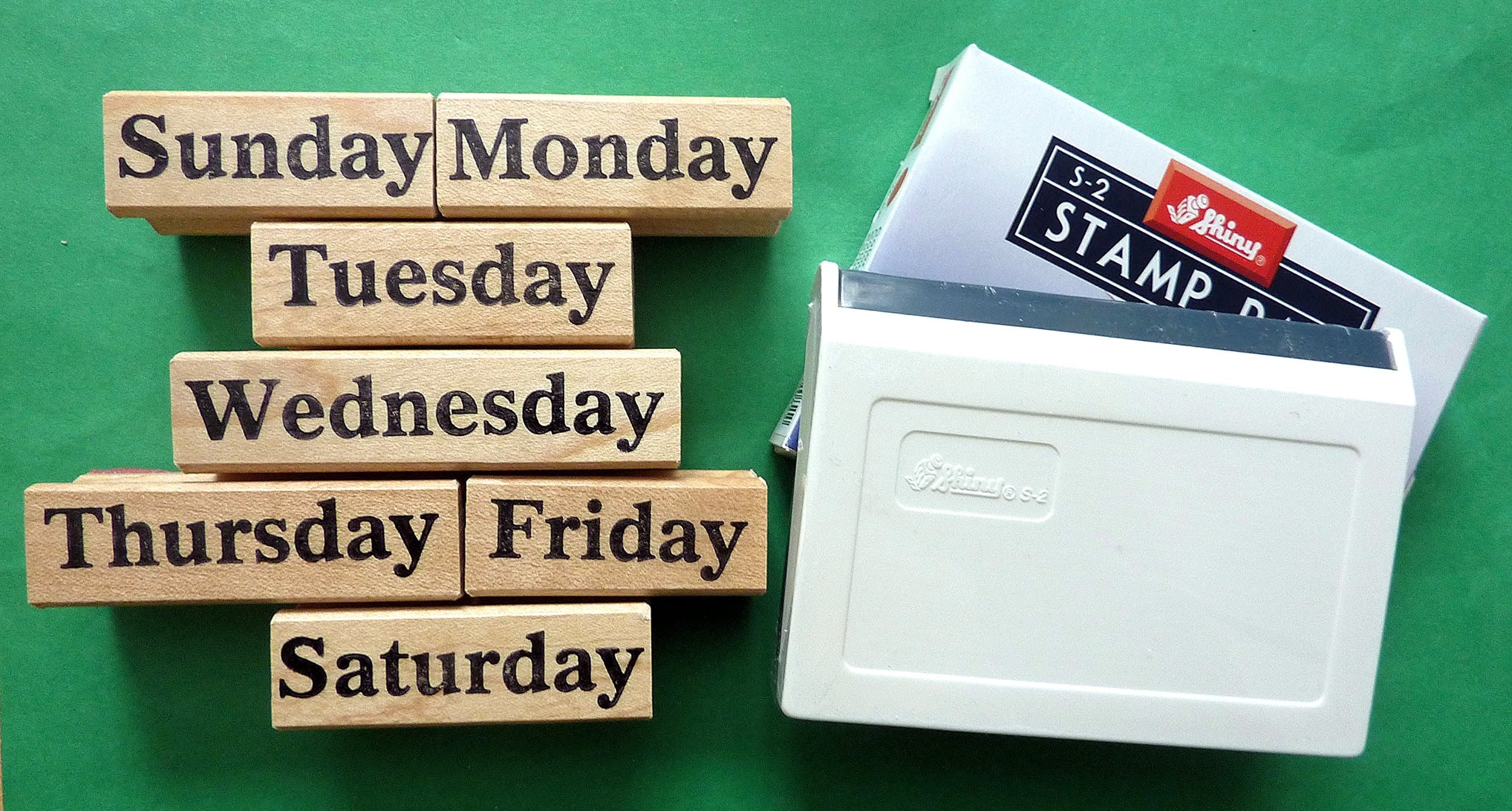 Days of the Week Teacher's Rubber Stamp Set of 7, with Stamp Pad
