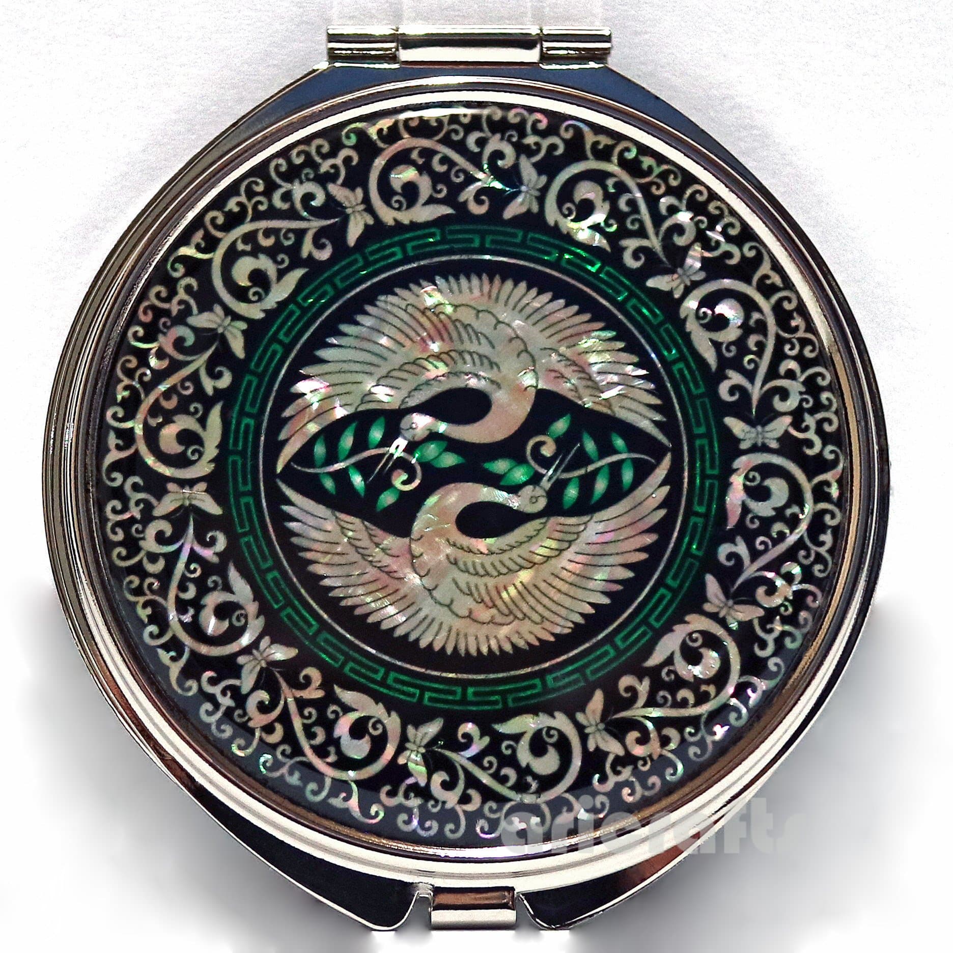 Ari CraftsMother of Pearl Compact Portable Cosmetic Makeup Round Mirror Handbag Purse Pocket Hand Mirror Metal Mirror Portable Mirror