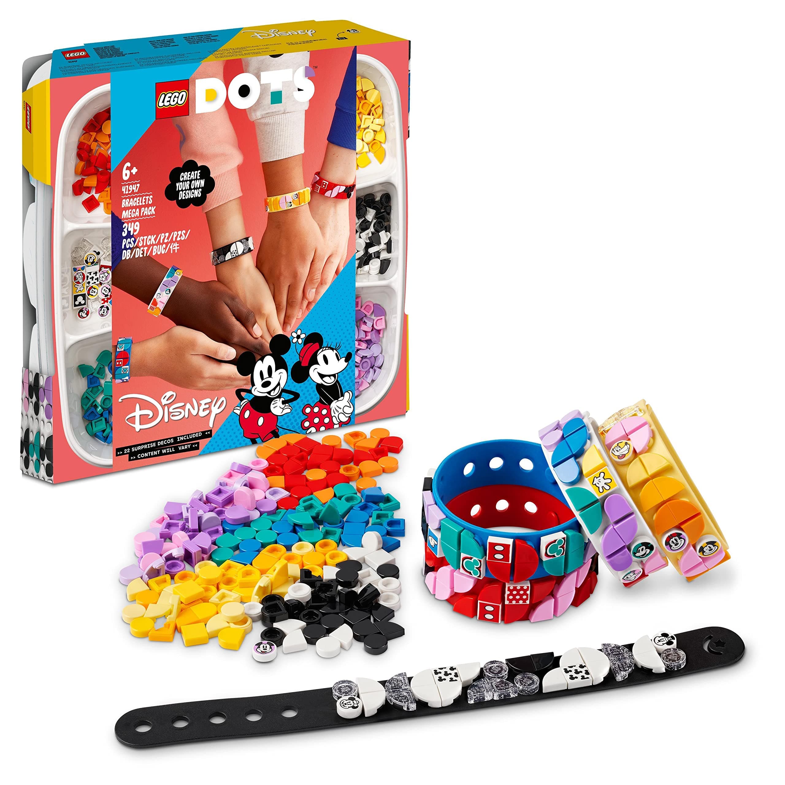 LEGO41947 DOTS Disney Mickey & Friends Bracelets Mega Pack 5in1 Crafts Set, DIY Toy Jewellery Making Kit for Kids, with Glitter and Minnie Mouse Tiles
