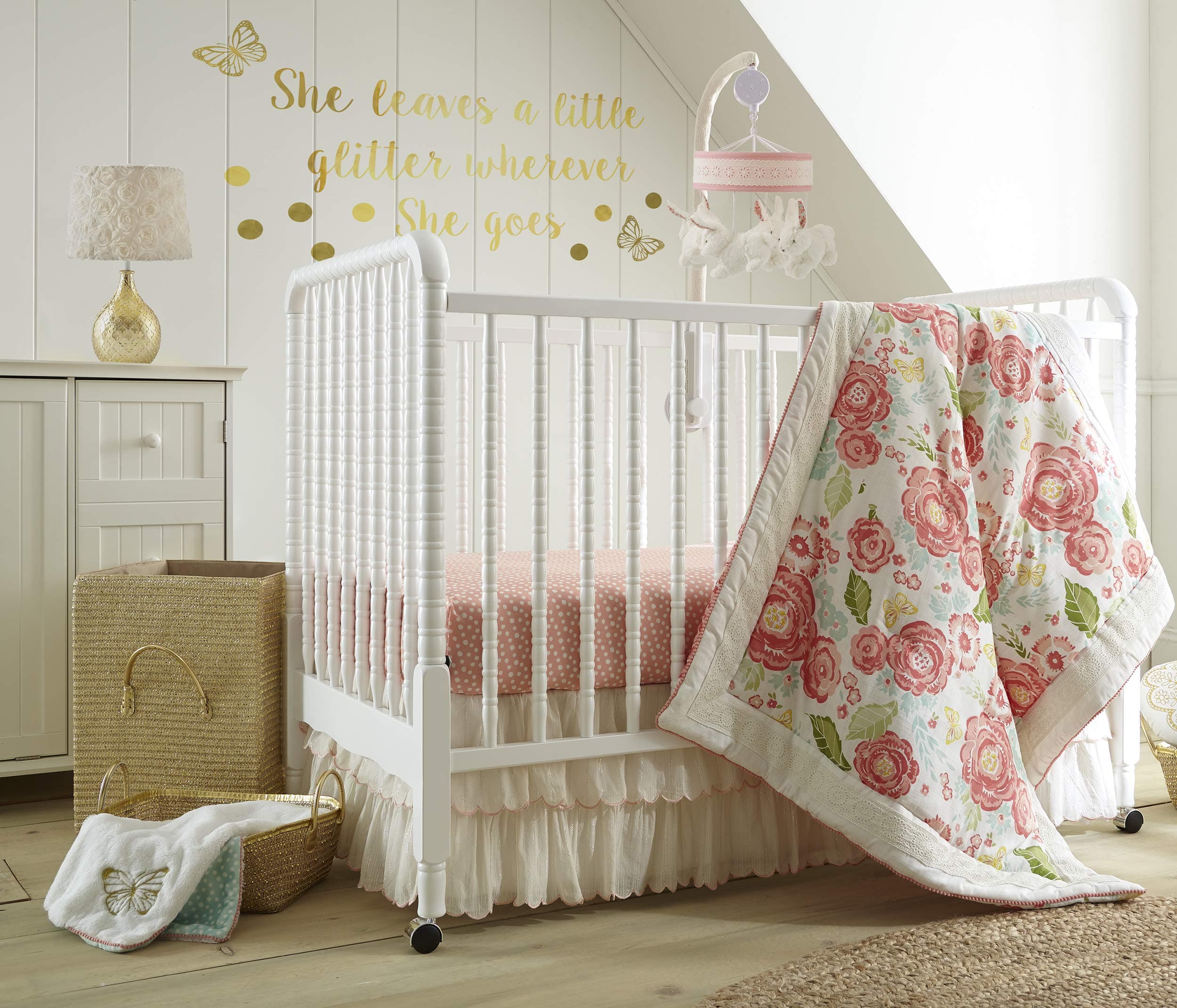Levtex Baby Charlotte 5pc Crib Bed Set, Cream, Coral, 5Pc Crib Set