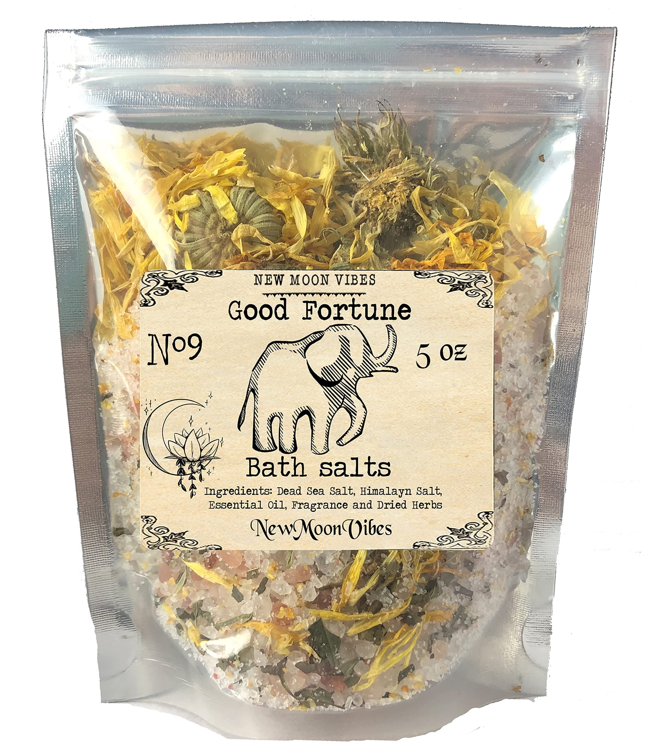 Good Fortune Essential Oils Herbal Spell Ritual Bath Salts with Real Herbs Botanicals Infused Enhance Intuition Luck Success Confidence Courage Manifest Goals Reverse Bad Luck