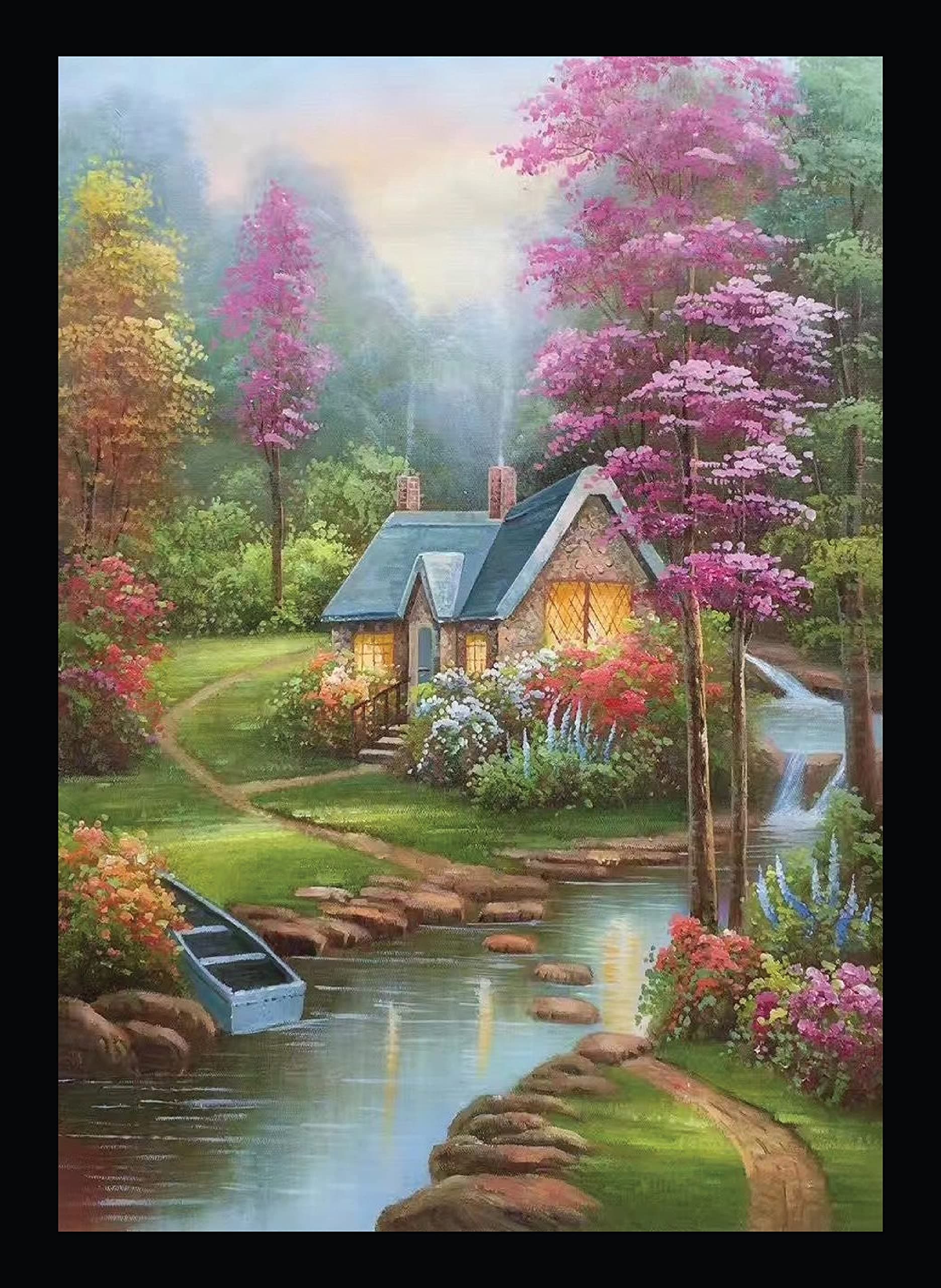 BIRD'S MIND Synthetic Wood Wall Hanging Beautiful Nature Scenery With House Photo Frames For Home Decoration Living Room Bedroom Decor Wall Frames L x H 9.5 Inches x 13 Inches