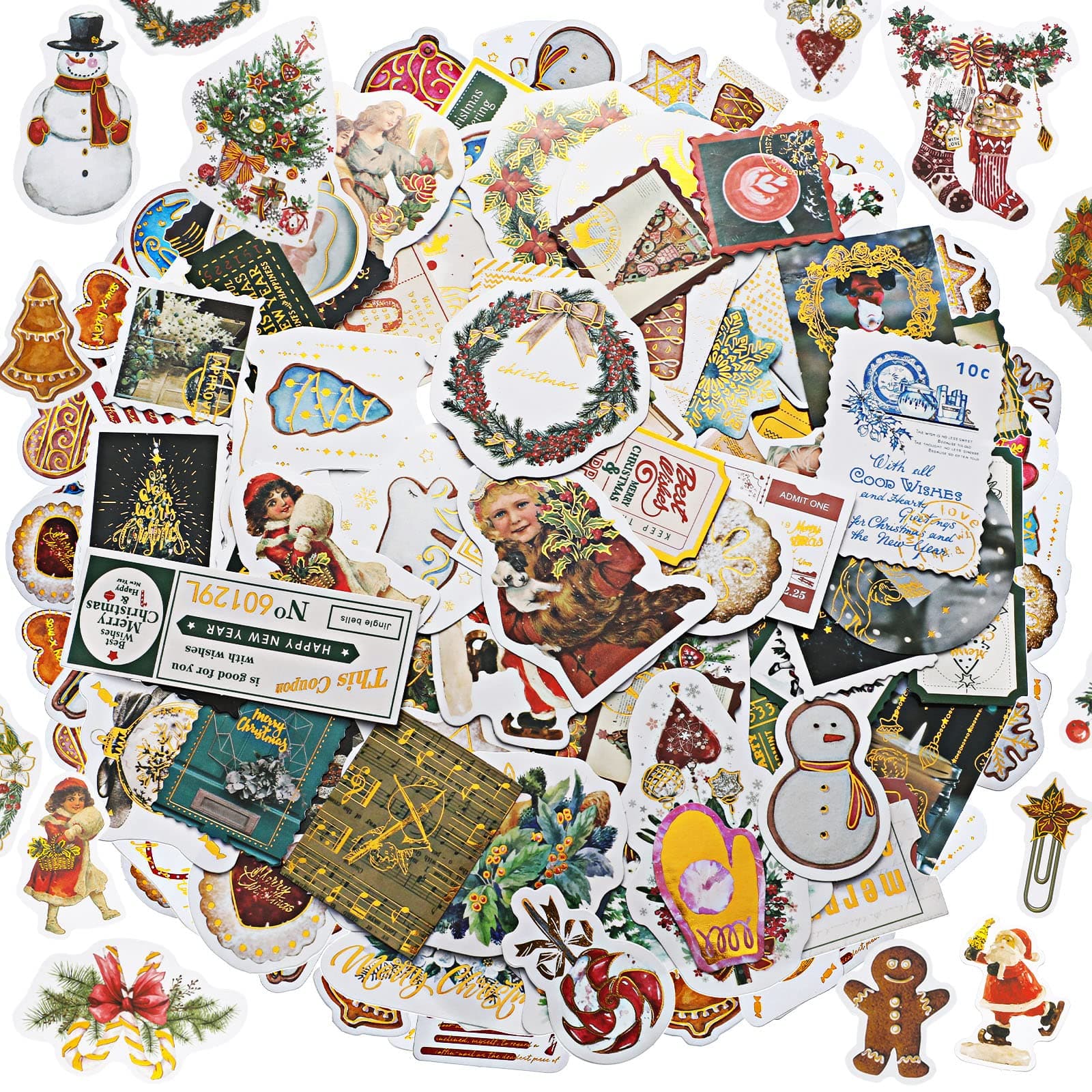 240 Pcs Christmas Stickers Holiday Washi Stickers Vintage Stickers for Kids Teens Scrapbooking Laptop Decorations Art Craft Card Making Gift Journaling Water Bottle Album Diary Notebook DIY