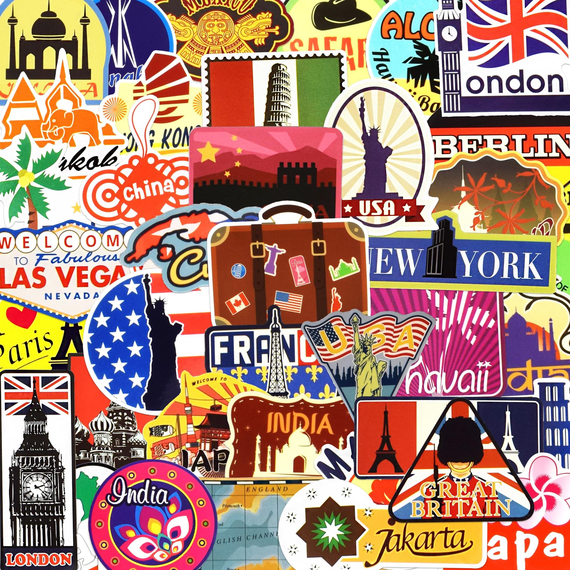 100 Pcs Waterproof Laptop Vinyl Stickers for Party Bag Filler Water Bottle Skateboard(Travel Theme)