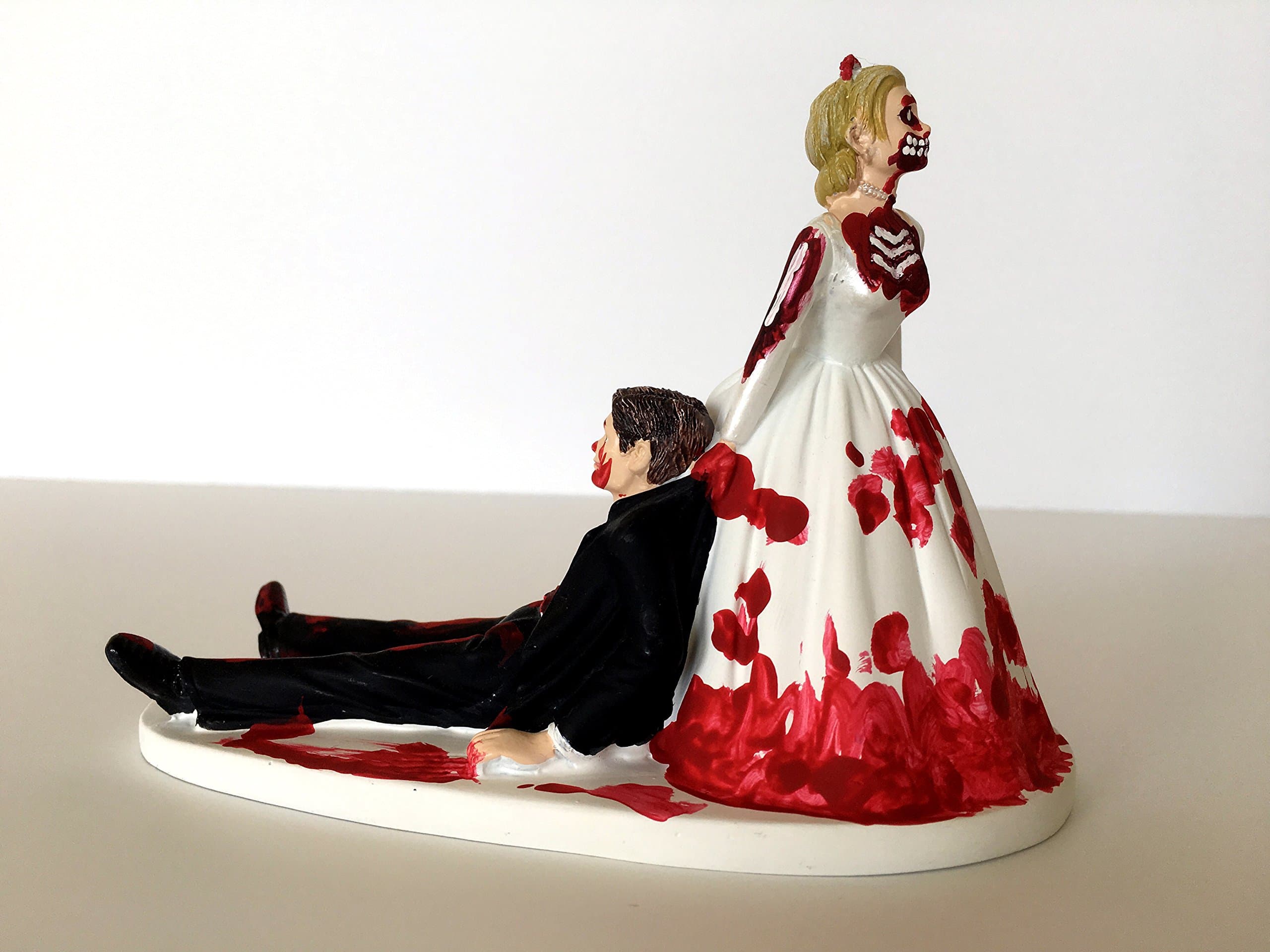 Love Never Dies Funny Zombie Wedding Cake Topper - Zombie Bride Dragging Groom Away