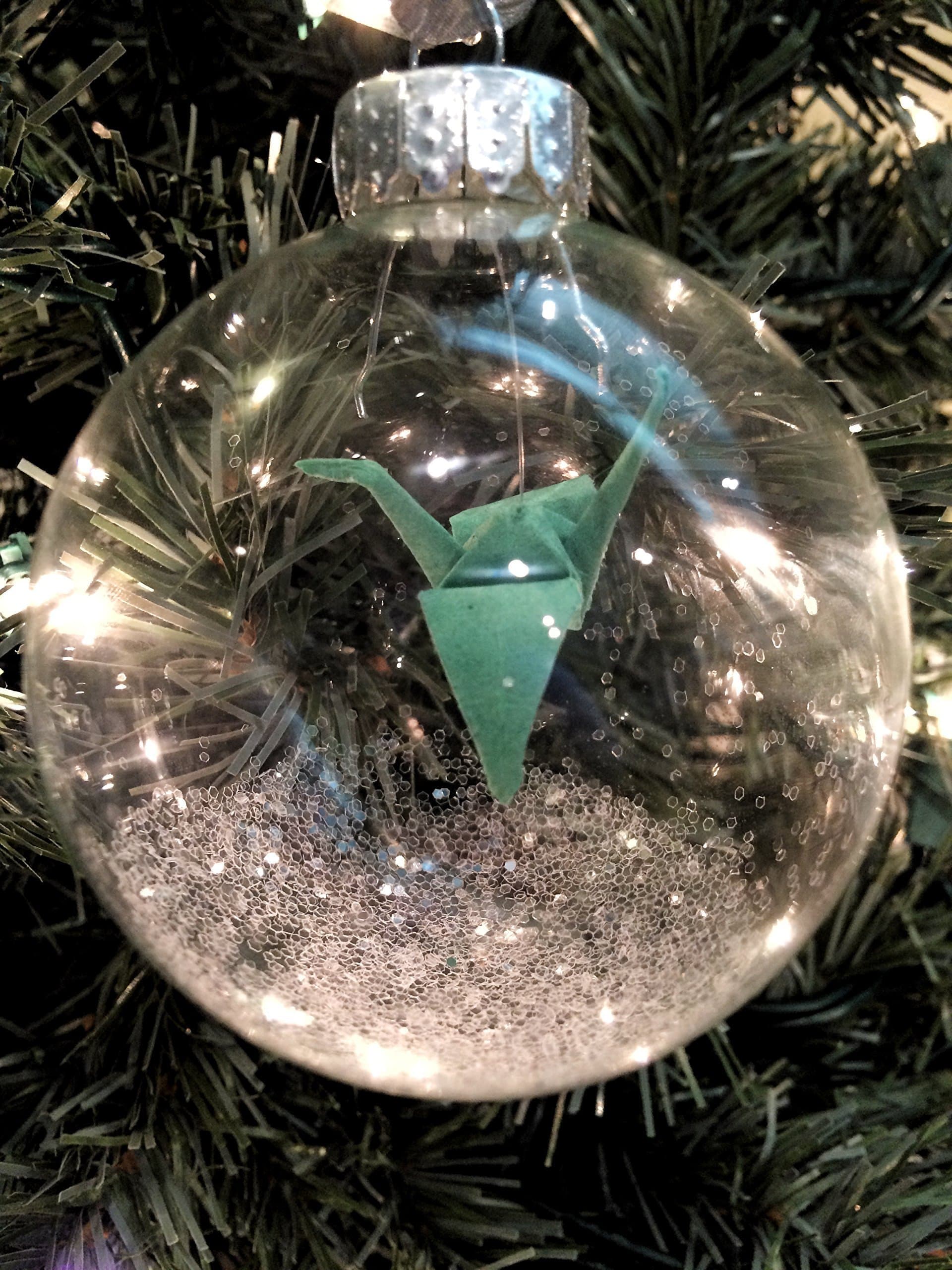Origami Crane Glass Christmas Ornament Green