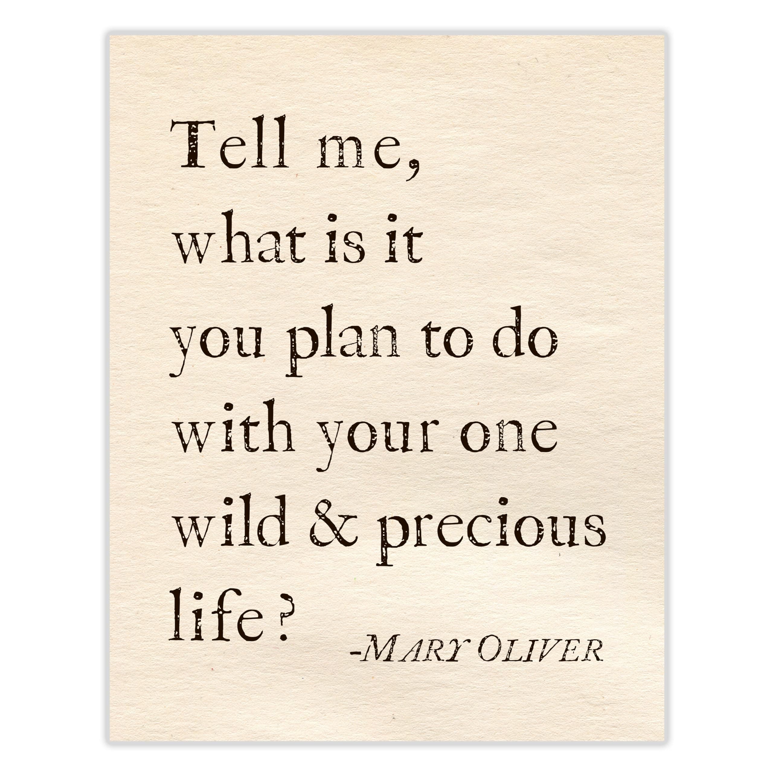 ‘Your One Wild and Precious Life’ Mary Oliver Poetry Inspirational Wall Art | 11x14 UNFRAMED Warm Vintage Paper Print | Encouraging, Positive, Modern, Typography Home Decor