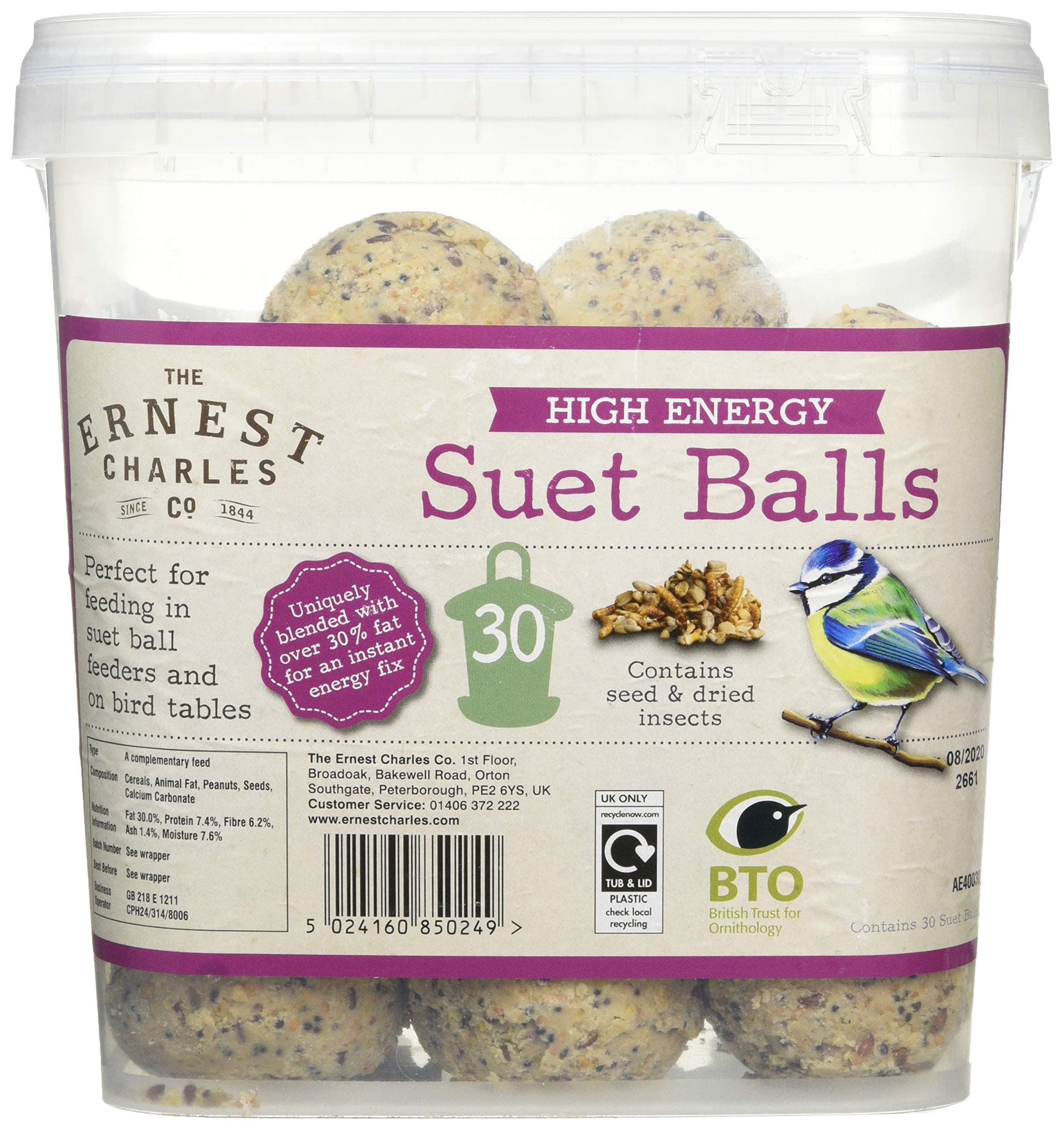 Ernest Charles High Energy Suet Balls for Wild Birds - 30 Pack