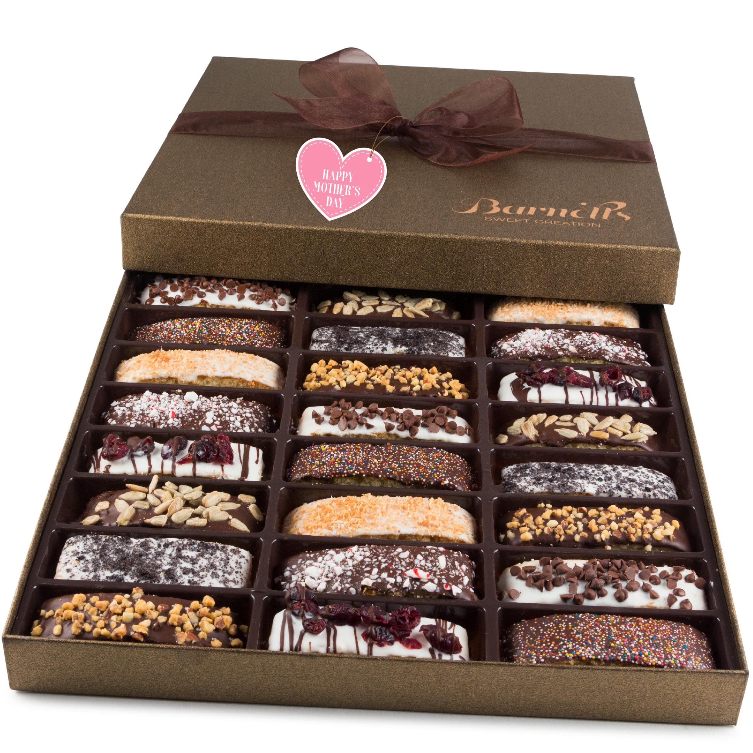 Barnetts Mothers Day Chocolate 24 Biscotti Gift Baskets, Gourmet Cookie Gifts Box for Him and Her Food Baskets Delivery, Candy Basket Ideas for Mother, Mom, Grandmother, Grandma, Wife, Sister