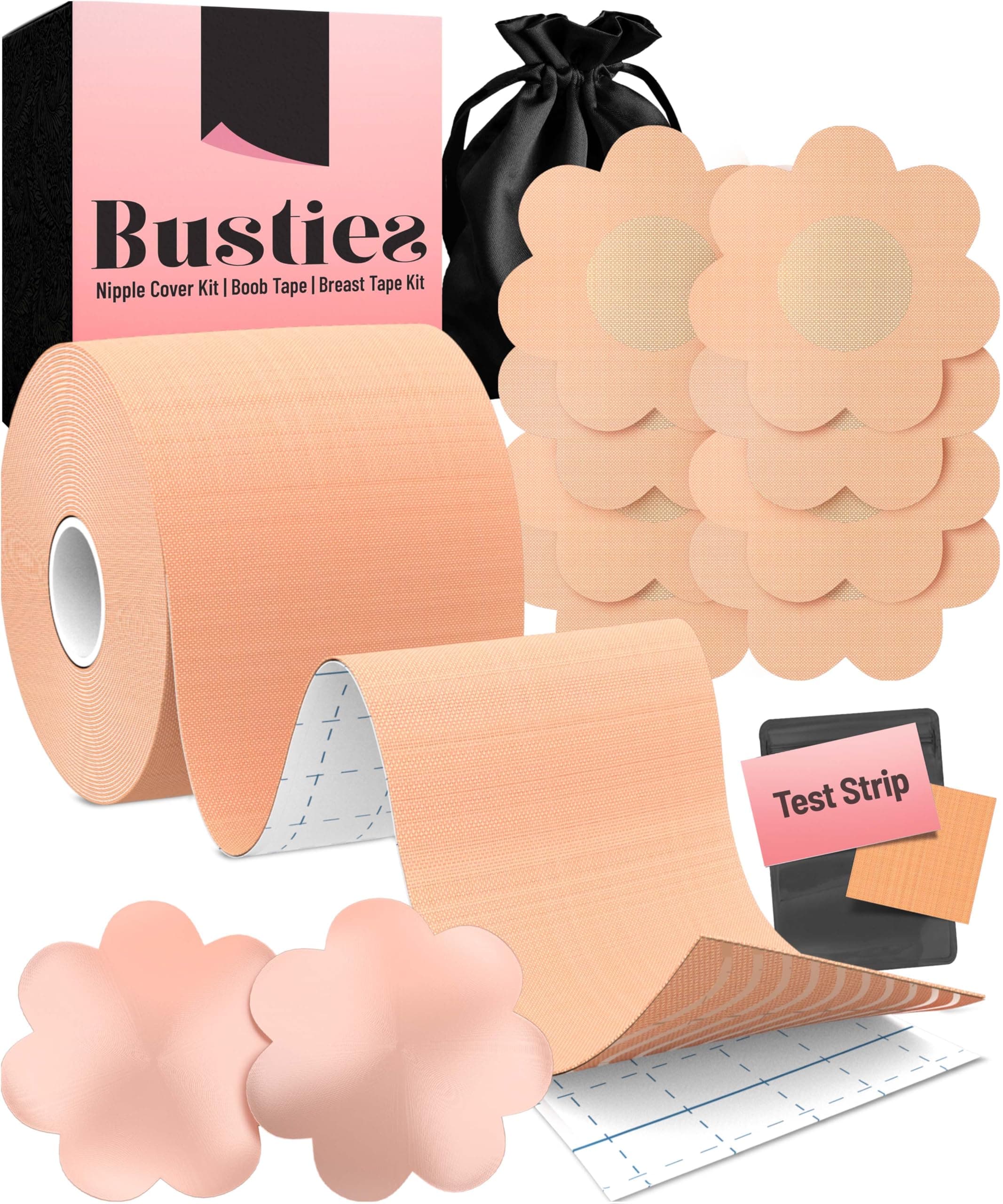 Busties Boob Tape Kit, Breast Lift Breathable Boobytape (Skin Friendly), Nipple Tape for Large Breasts, Beige, 1 Pack