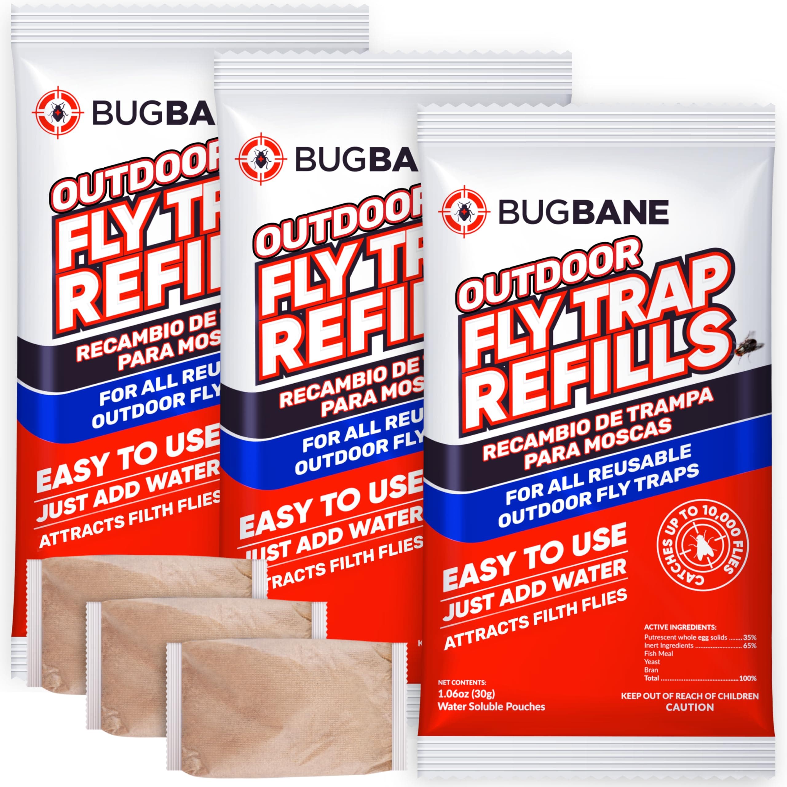 Fly Hook Refills 3 x 30g Natural Fly Magnet Hook Refill for All Outdoor Reusable Fly Traps Fly Hook Refill Packs,