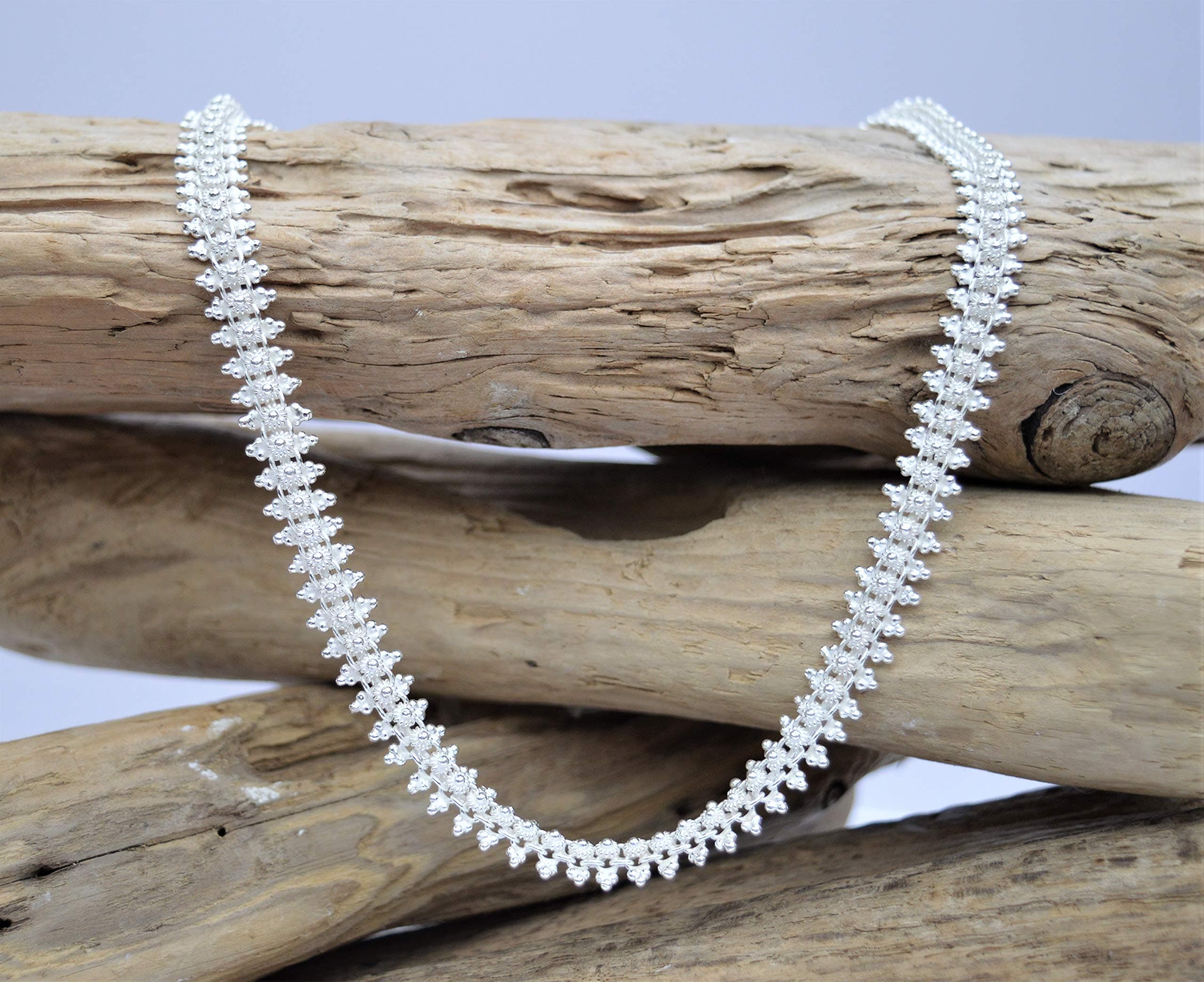 Solid Sterling Silver Necklace for Women Heavy Flower Chain 925