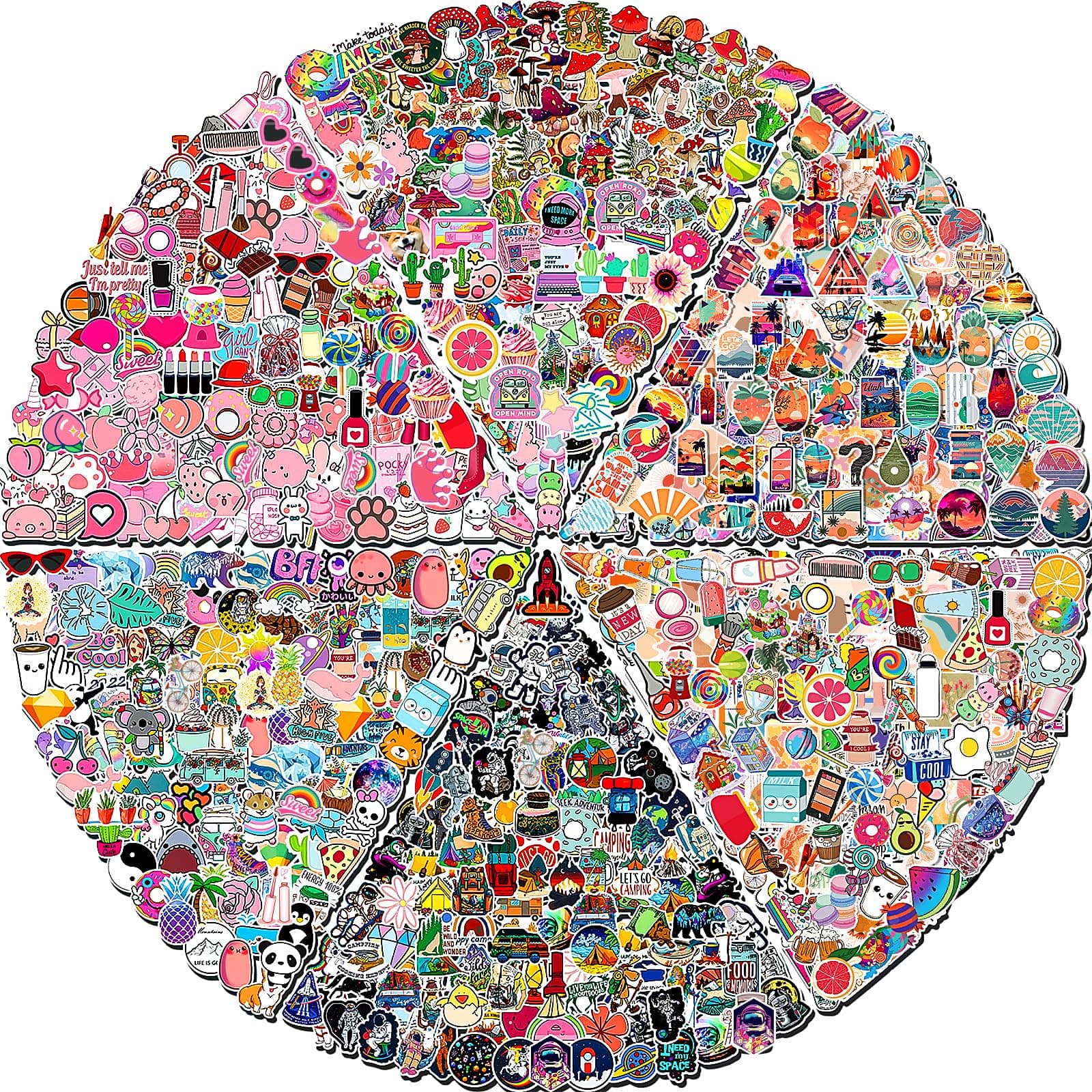 Arme 600 PCS Stickers Pack，Cute Colorful Waterproof Stickers，Vinyl Art Stickers.Stickers for Water Bottles,Skateboards and Notebooks, Laptop Stickers for Teens Girls Kids Adults