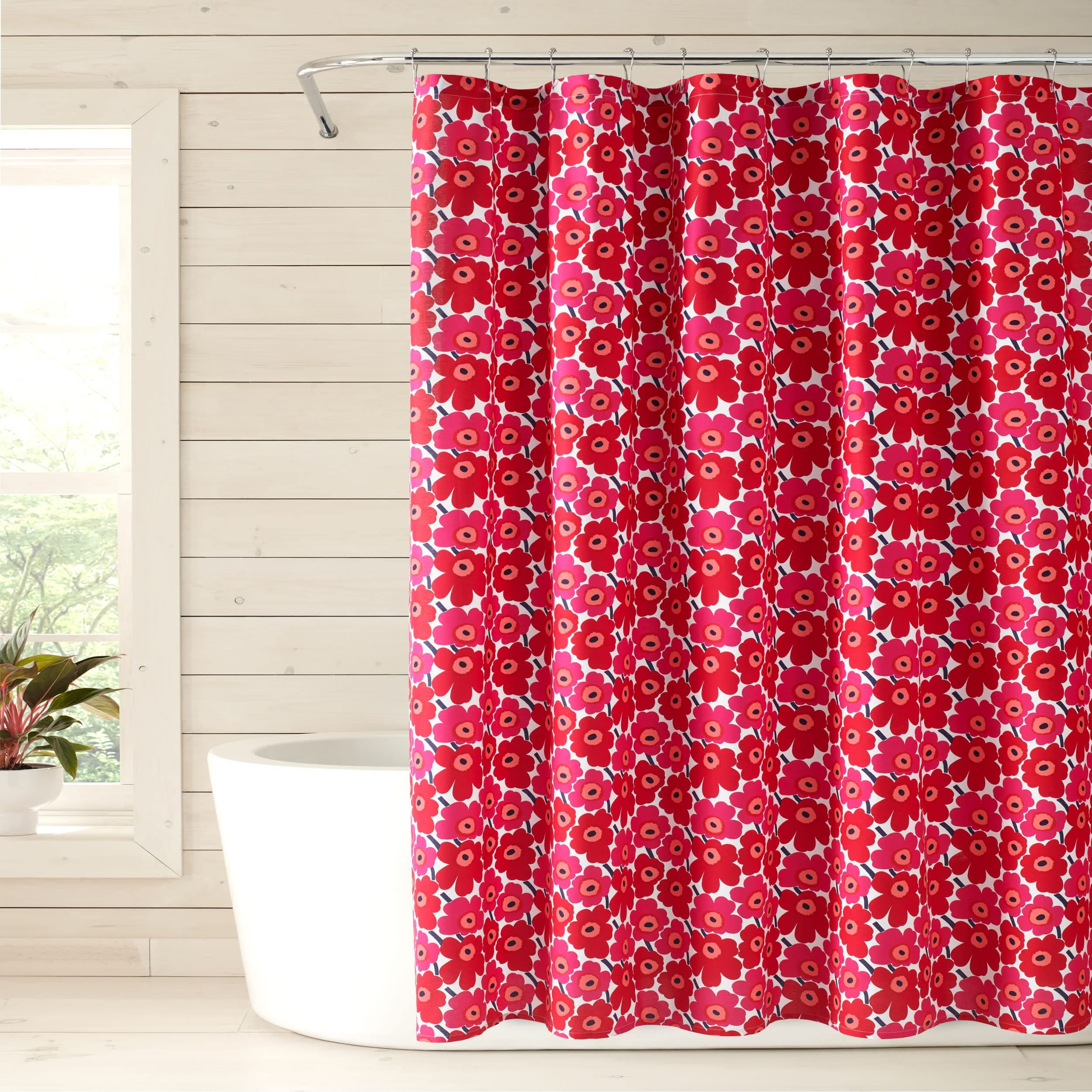 Marimekko - Shower Curtain, Lightweight Cotton Bathroom Decor, Hook Hole Top (Mini Unikko Red, 72" x 72")