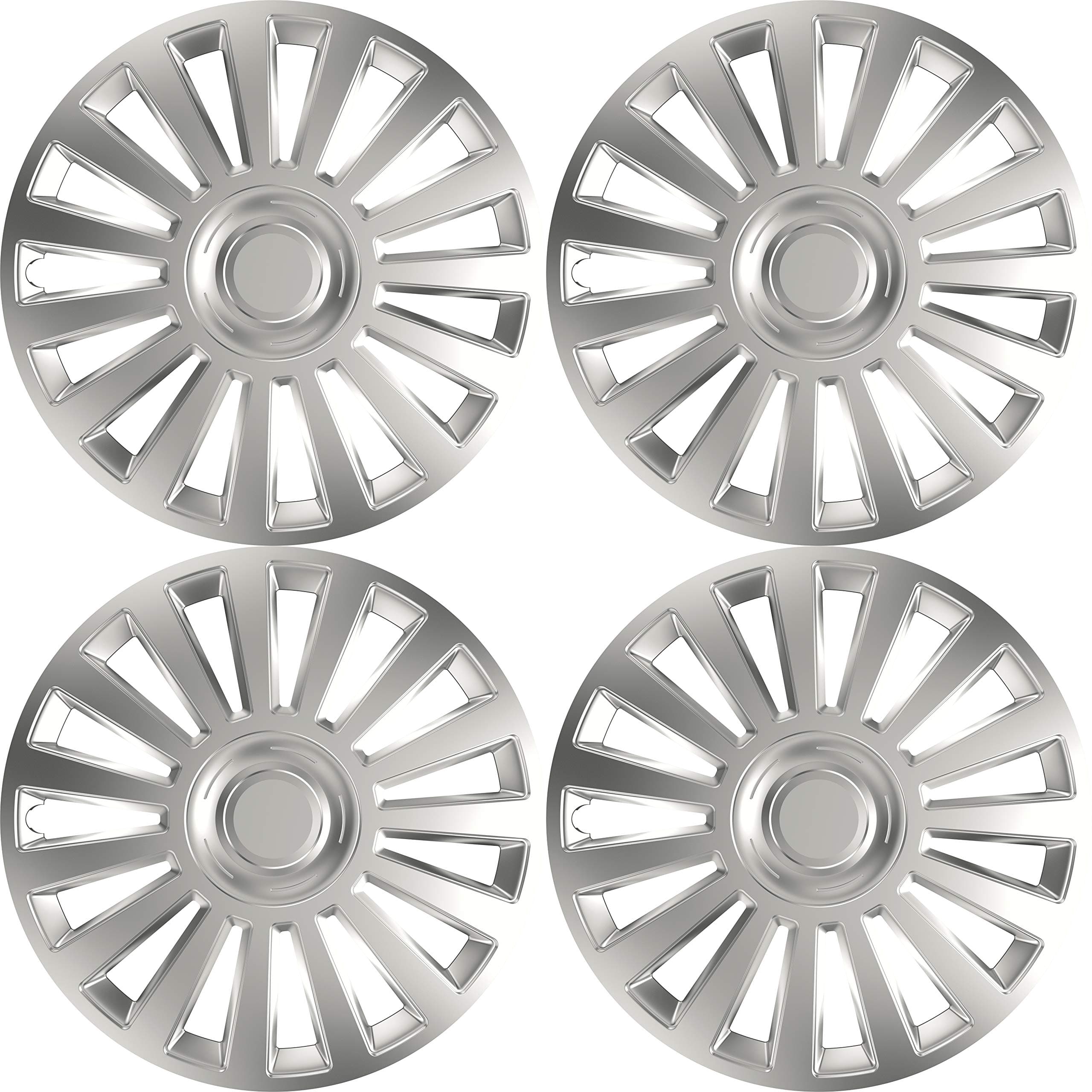 Versaco Car Wheel Trims LUXURY14 - Silver 14 Inch 15-Spoke - Boxed Set of 4 Hubcaps - Includes Fittings/Instructions