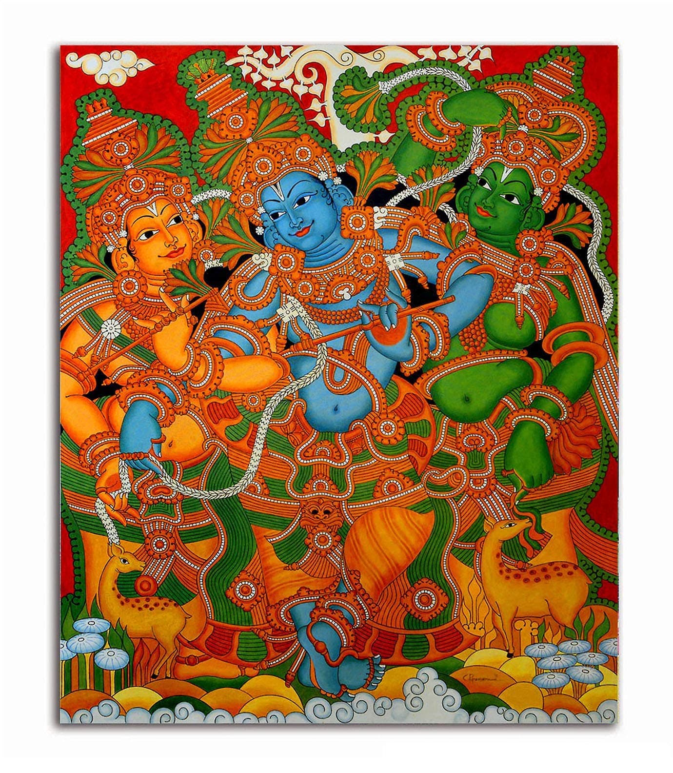 TamatinaA Day of Kathakali Kerala Mural Indian Art Canvas Paintings (12x10in, S)