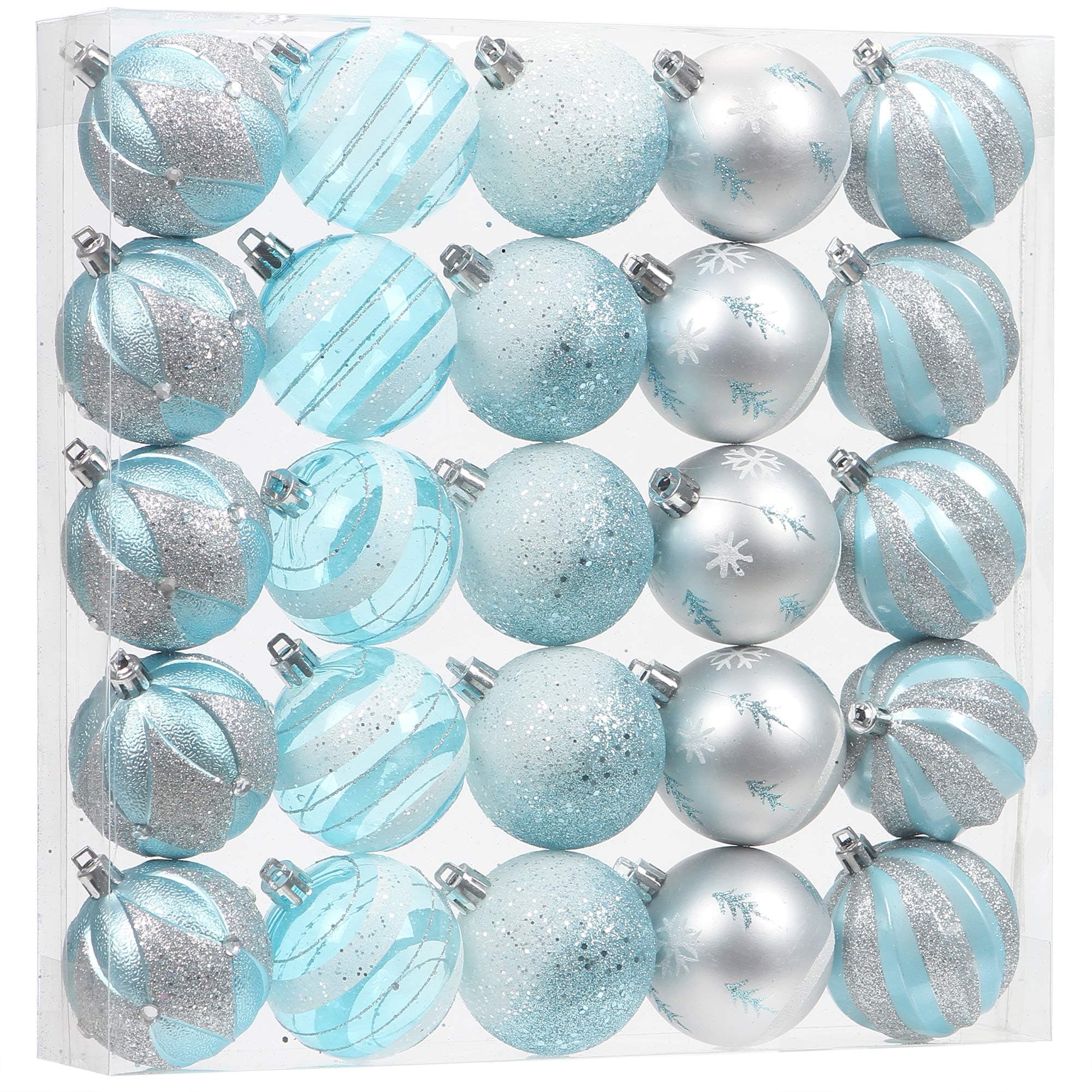 Sea Team 25-Pack Christmas Ball Ornaments with Strings, 60mm/2.36-Inch Medium Size Baubles, Shatterproof Plastic Christmas Bulbs, Hanging Decorations for Xmas Tree, Holiday, Wedding, Party, Babyblue