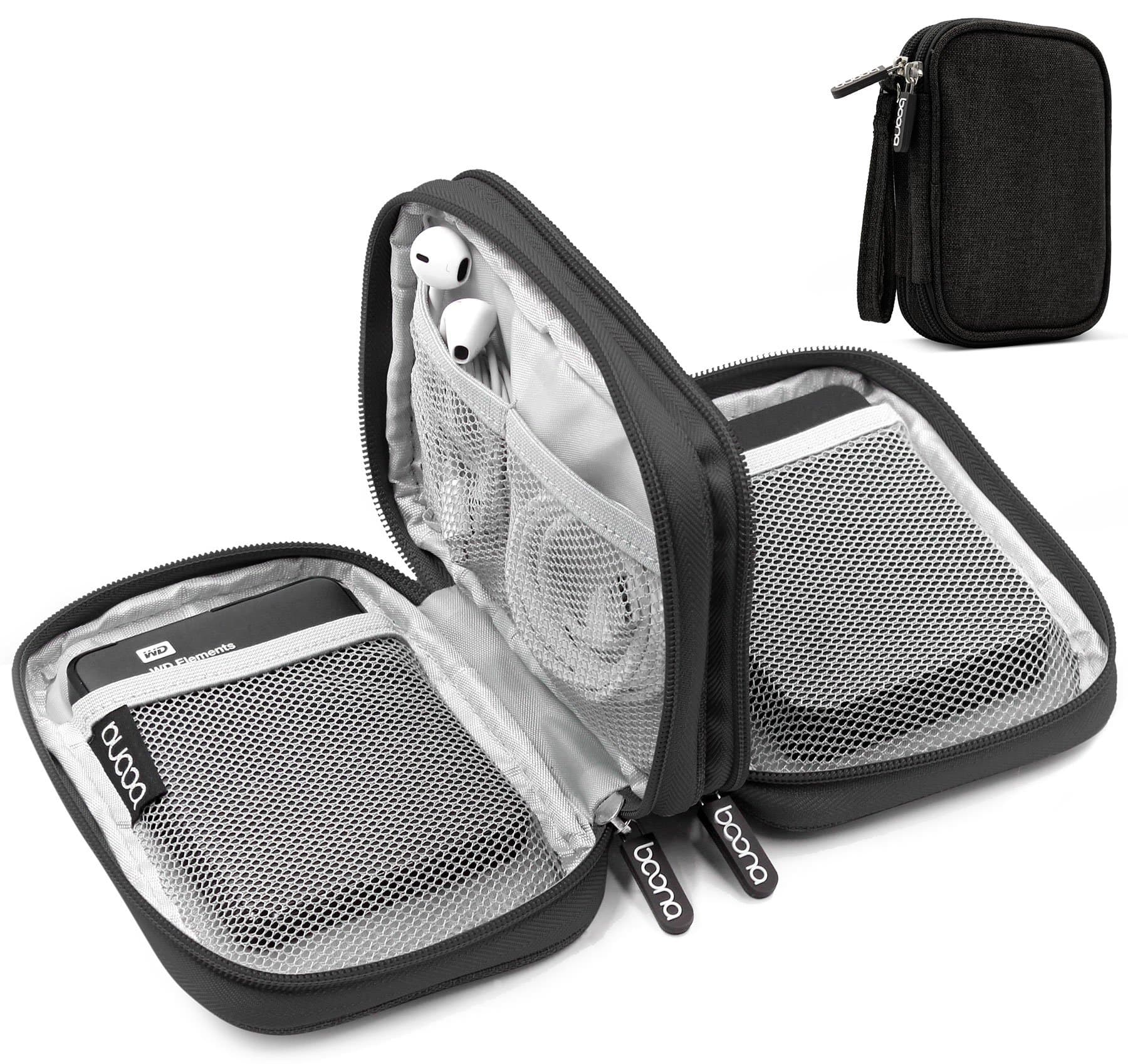 boona Double Layer Hard Drive 2.5 inches Case, Shockproof Carry Case(L,Gray,Canvas)