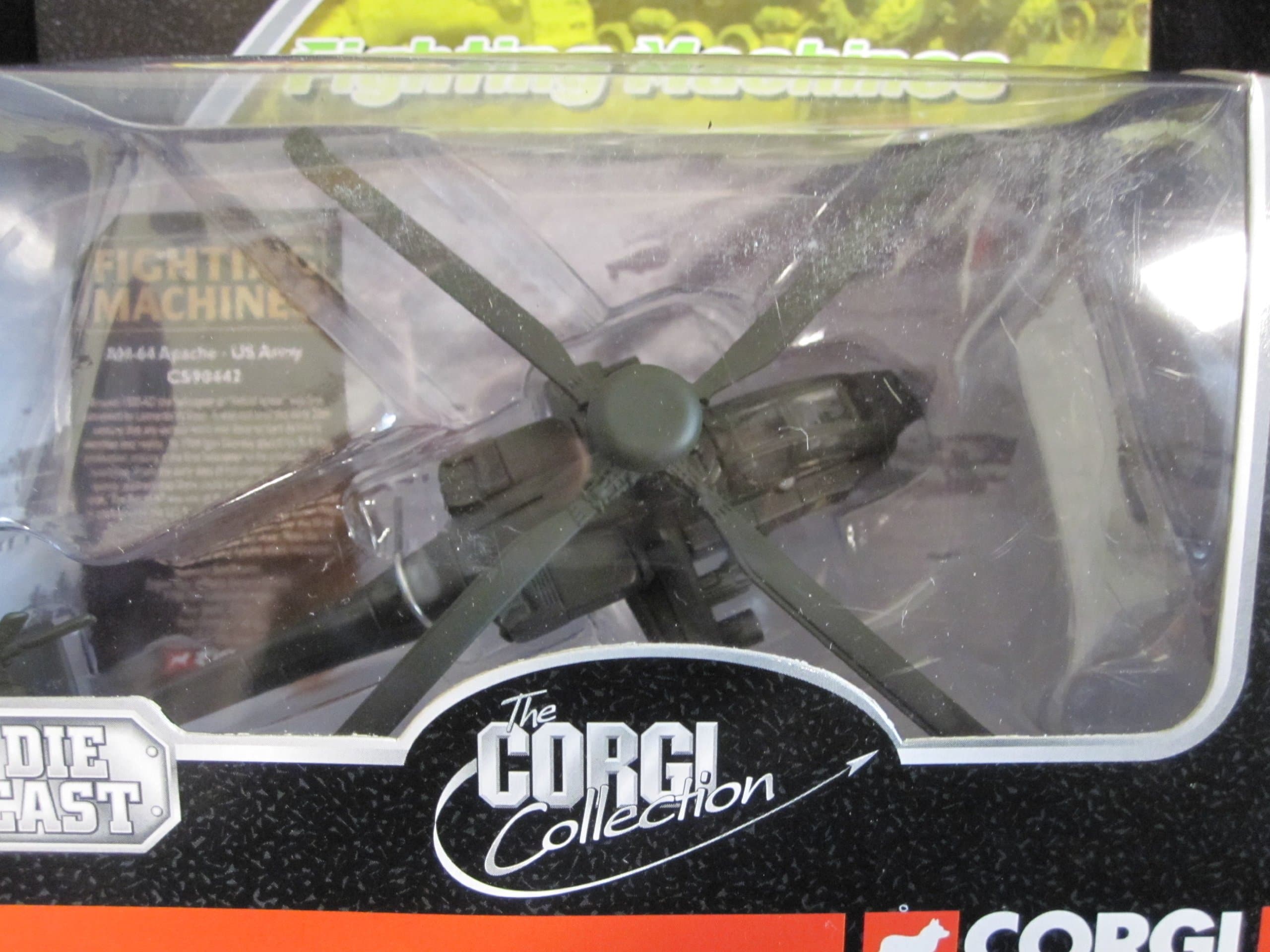 Boeing Ah-64 Apache Four-blade, Twin-engine Attack Helicopter Us Army Corgi Fighting Machines with Display Stand